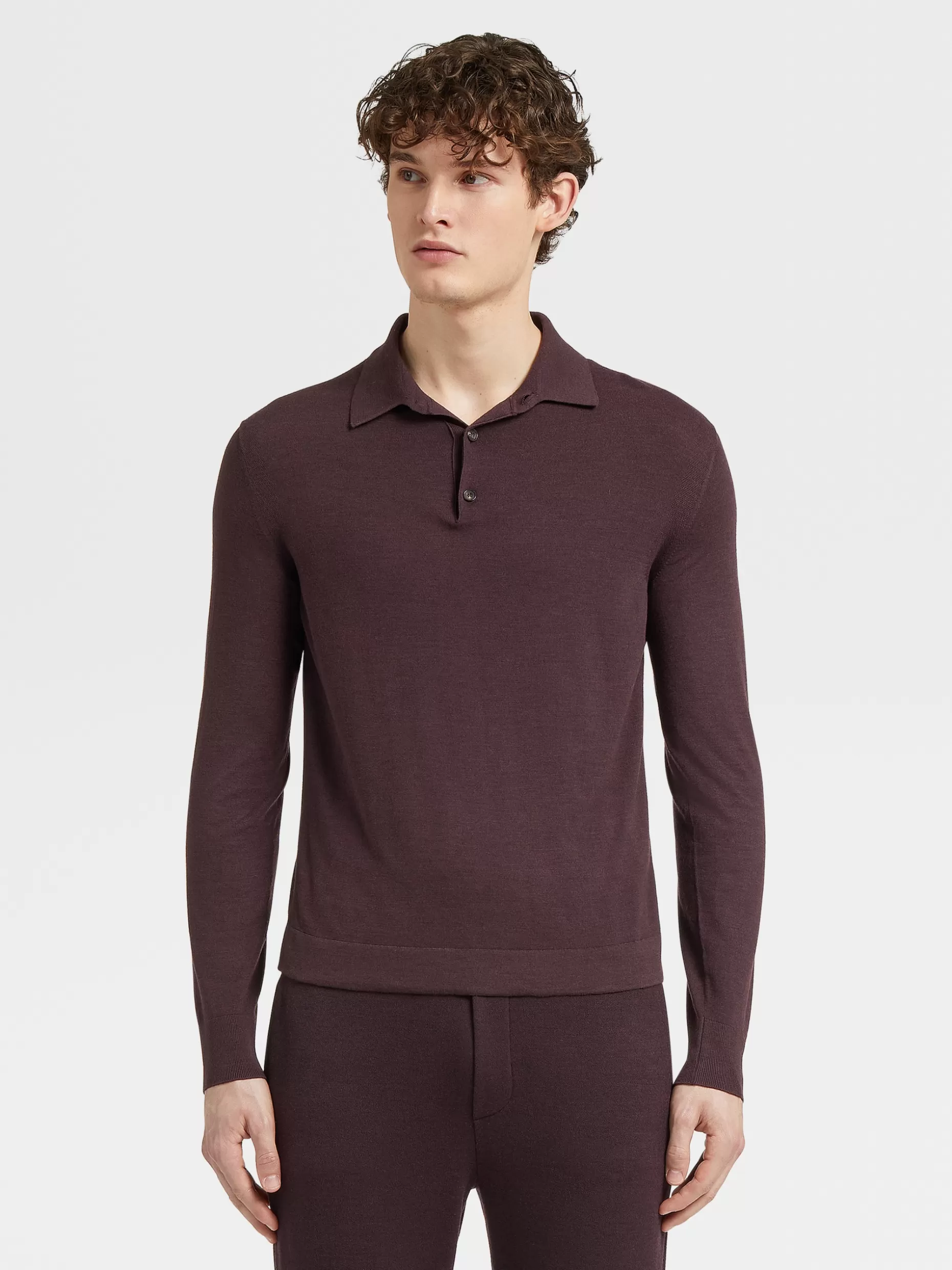 Men ZEGNA 12Milmil12 Wool Knit Long-Sleeve Polo