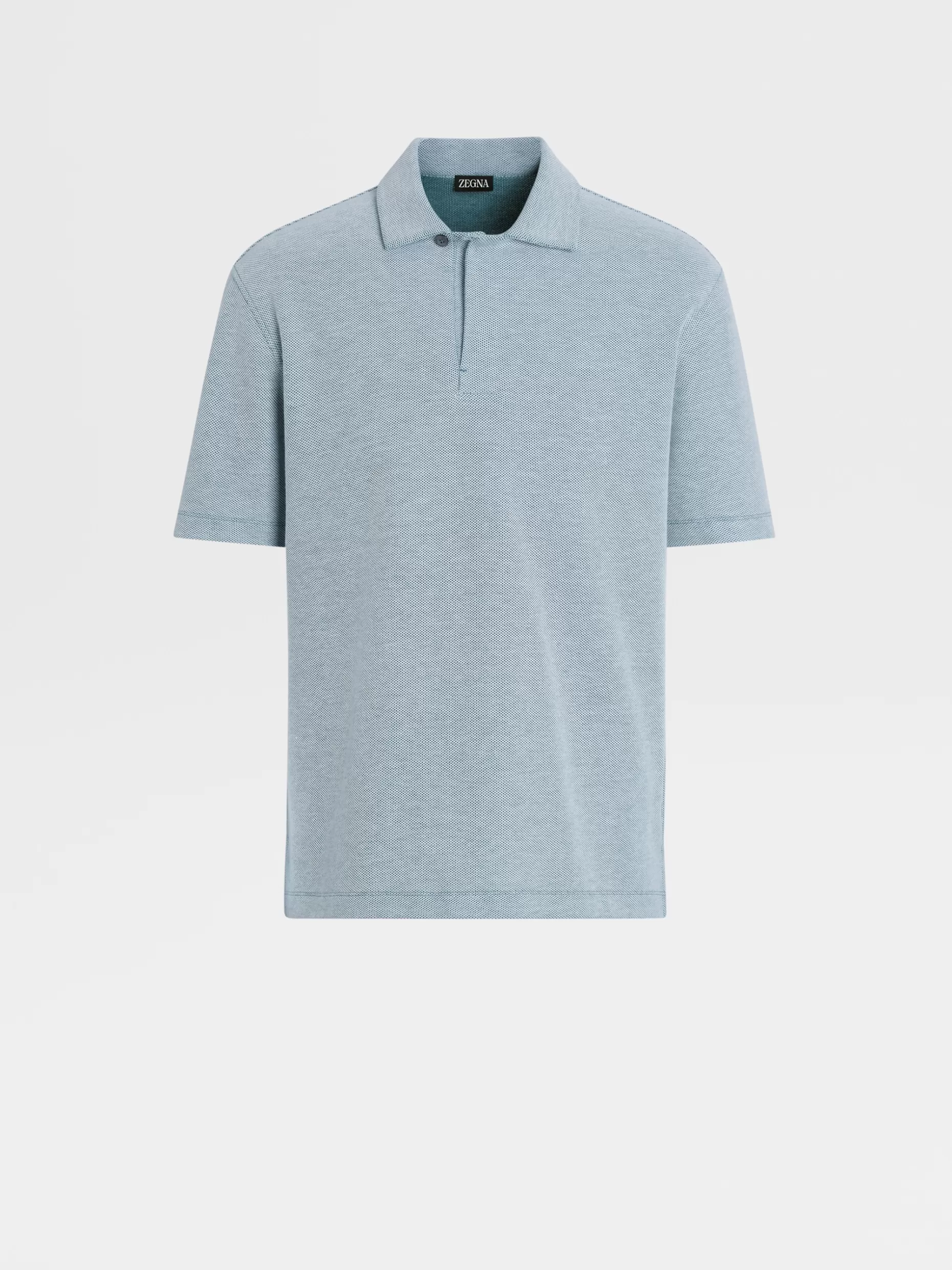 Men ZEGNA Aqua Green And White Pure Cotton Short-Sleeve Polo