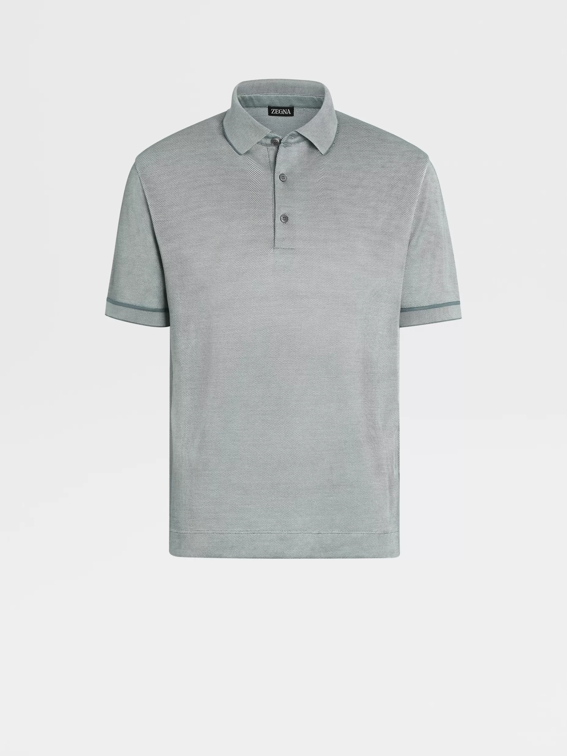 Men ZEGNA Aqua Green And White Silk Short-Sleeve Polo