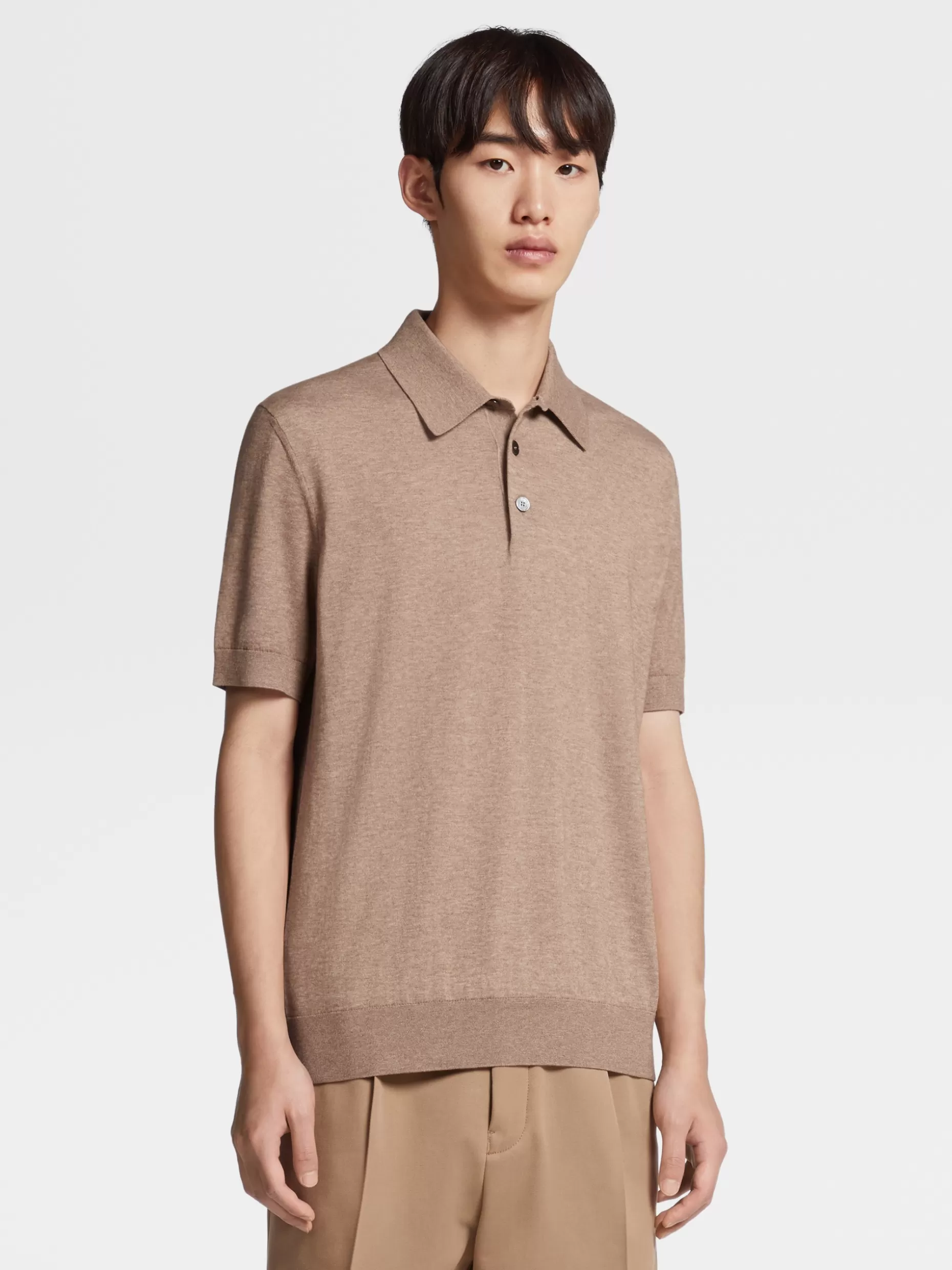 Men ZEGNA Baby Island Cotton And Cashmere Knit Short-Sleeve Polo