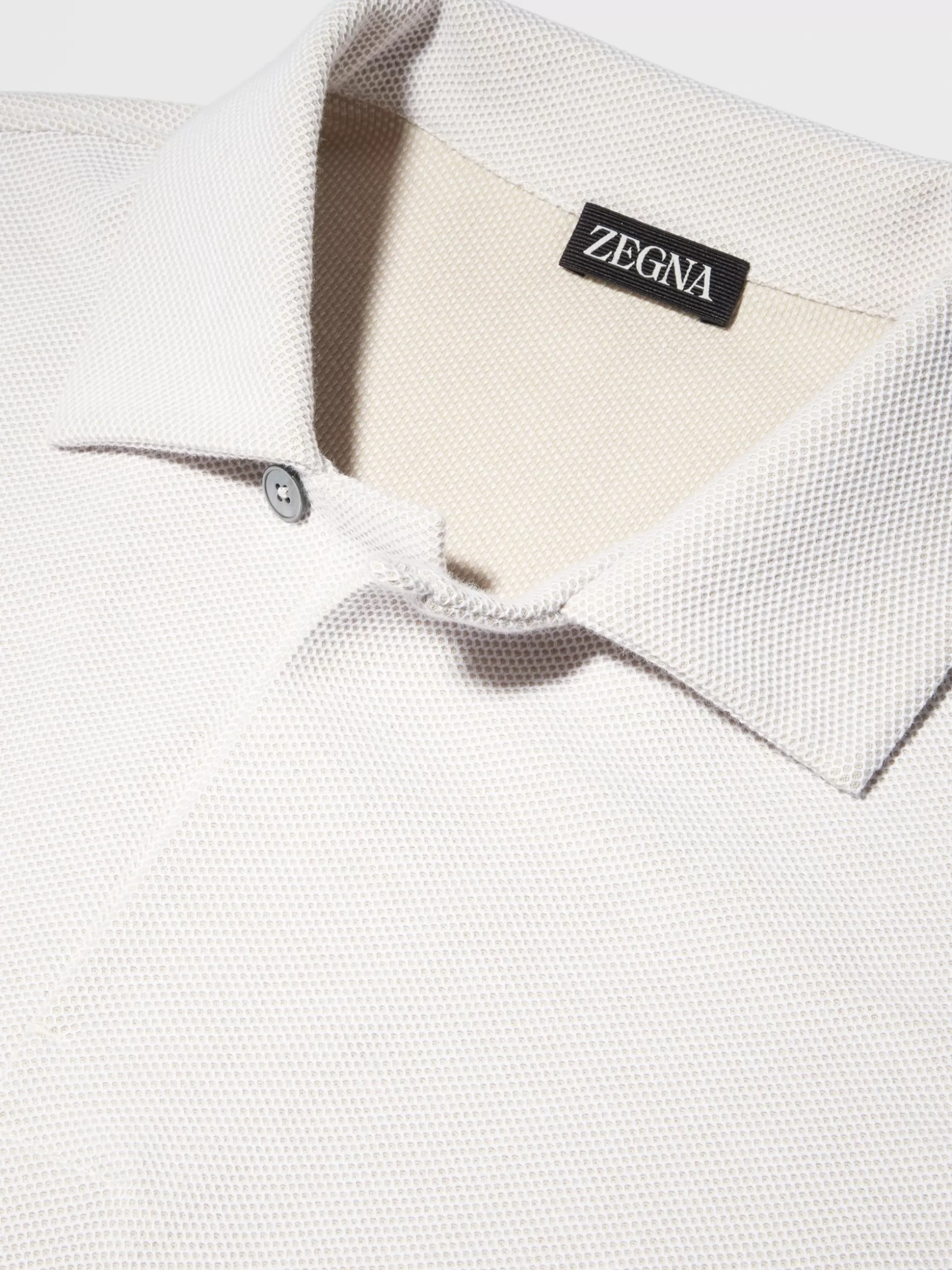 Men ZEGNA Beige And White Pure Cotton Short-Sleeve Polo