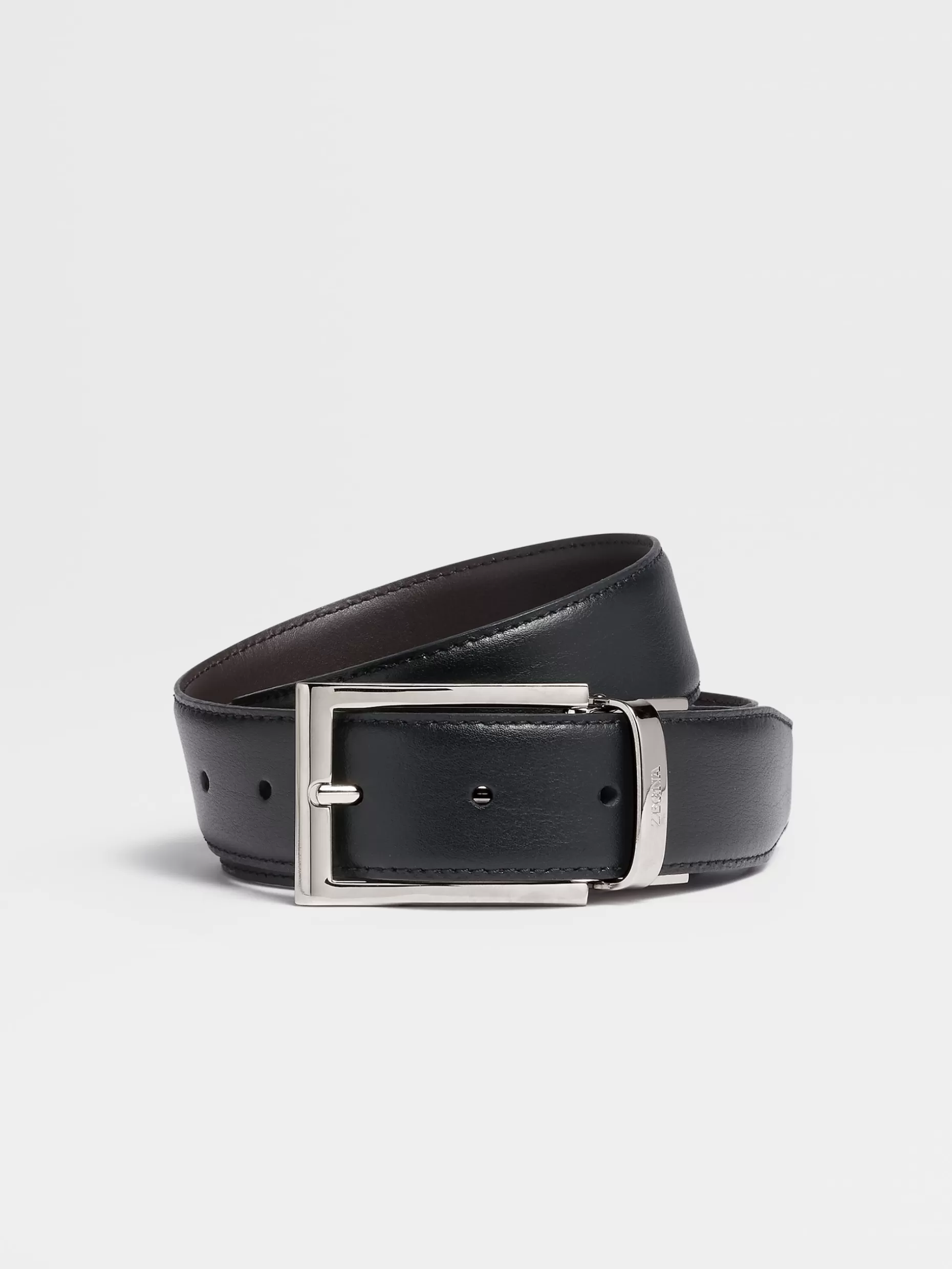 Men ZEGNA Black And Dark Brown Reversible Leather Belt