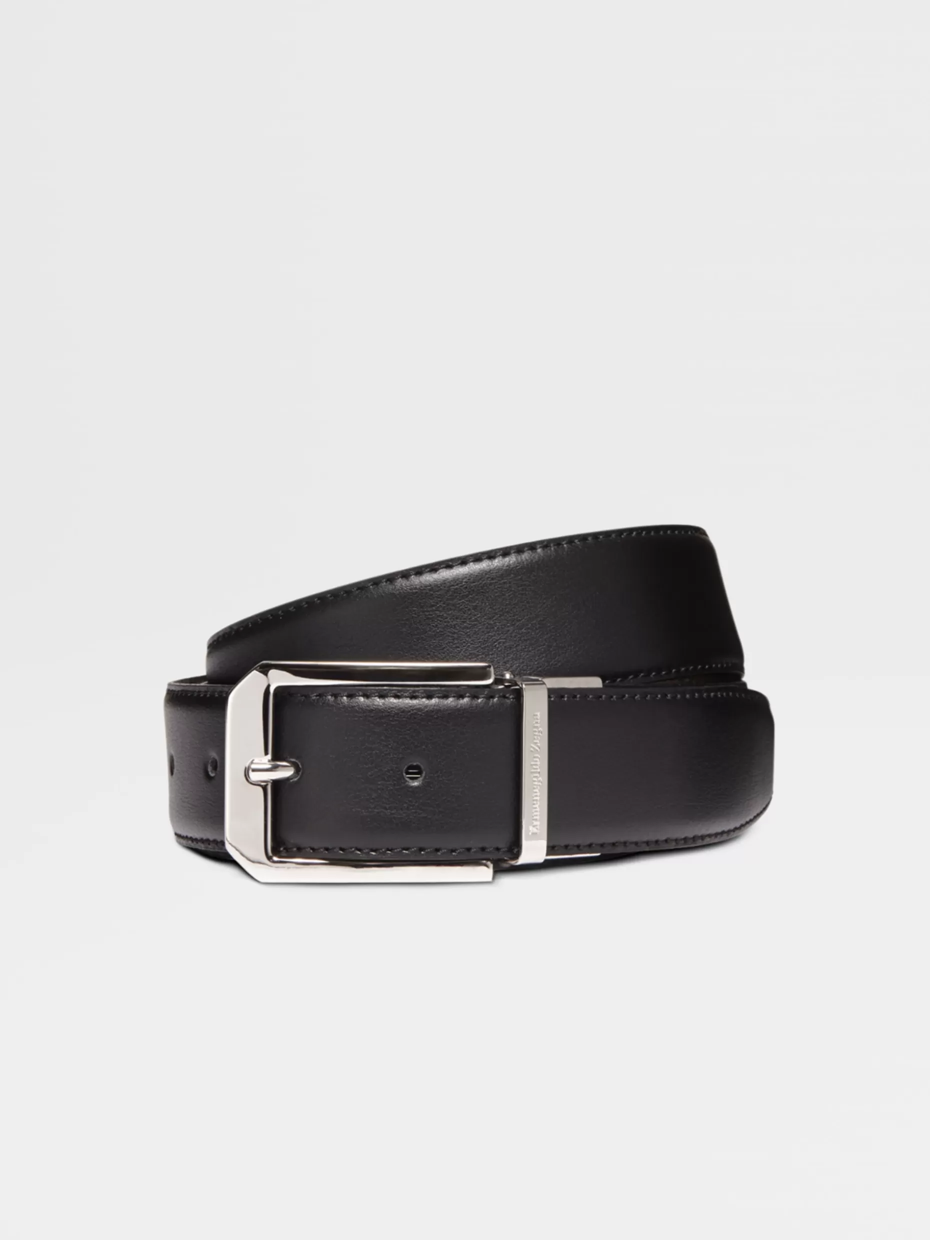 Men ZEGNA Black Smooth Leather And Brown Smooth Leather Reversible Belt