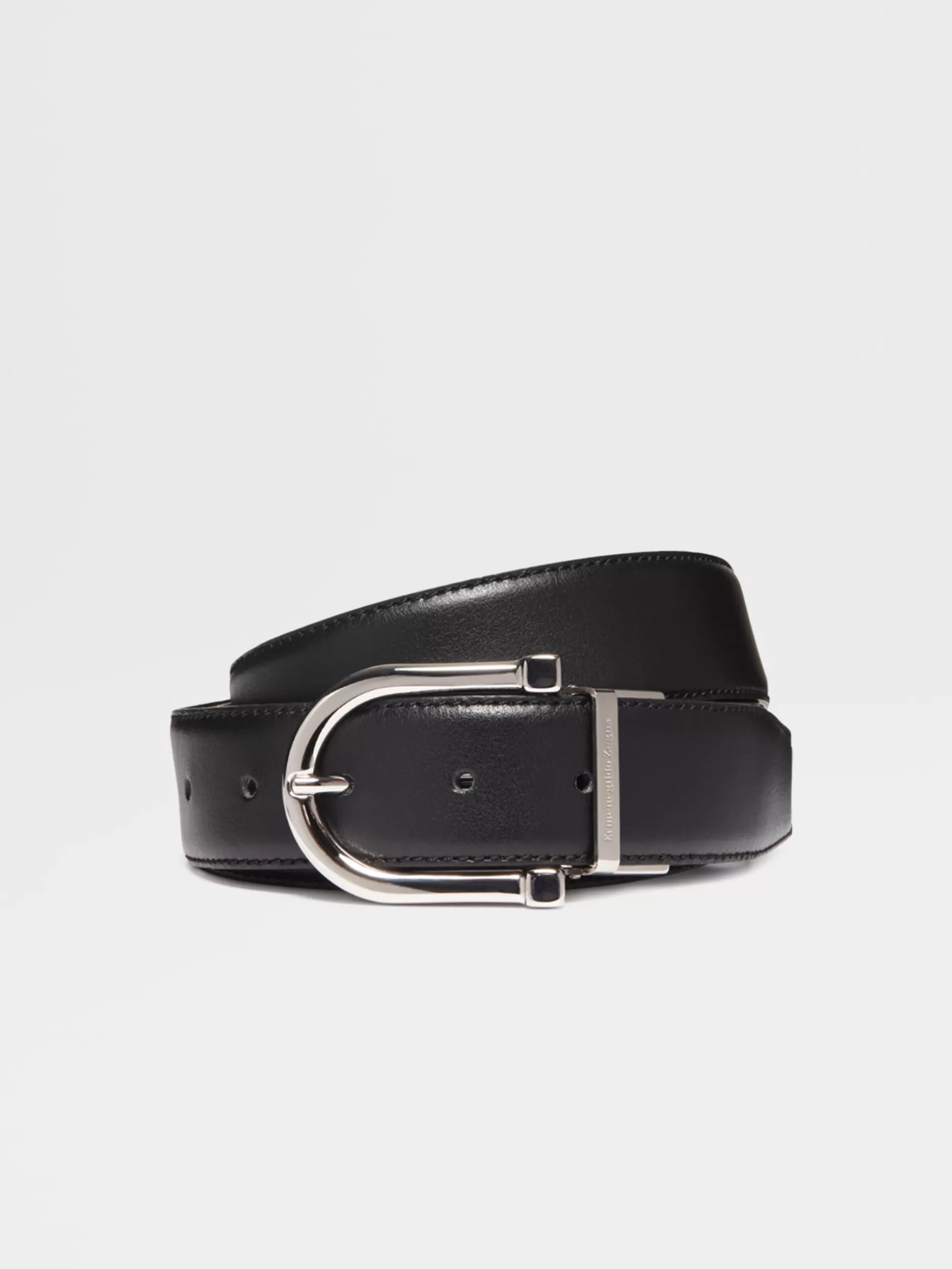 Men ZEGNA Black Smooth Leather And Brown Smooth Leather Reversible Belt