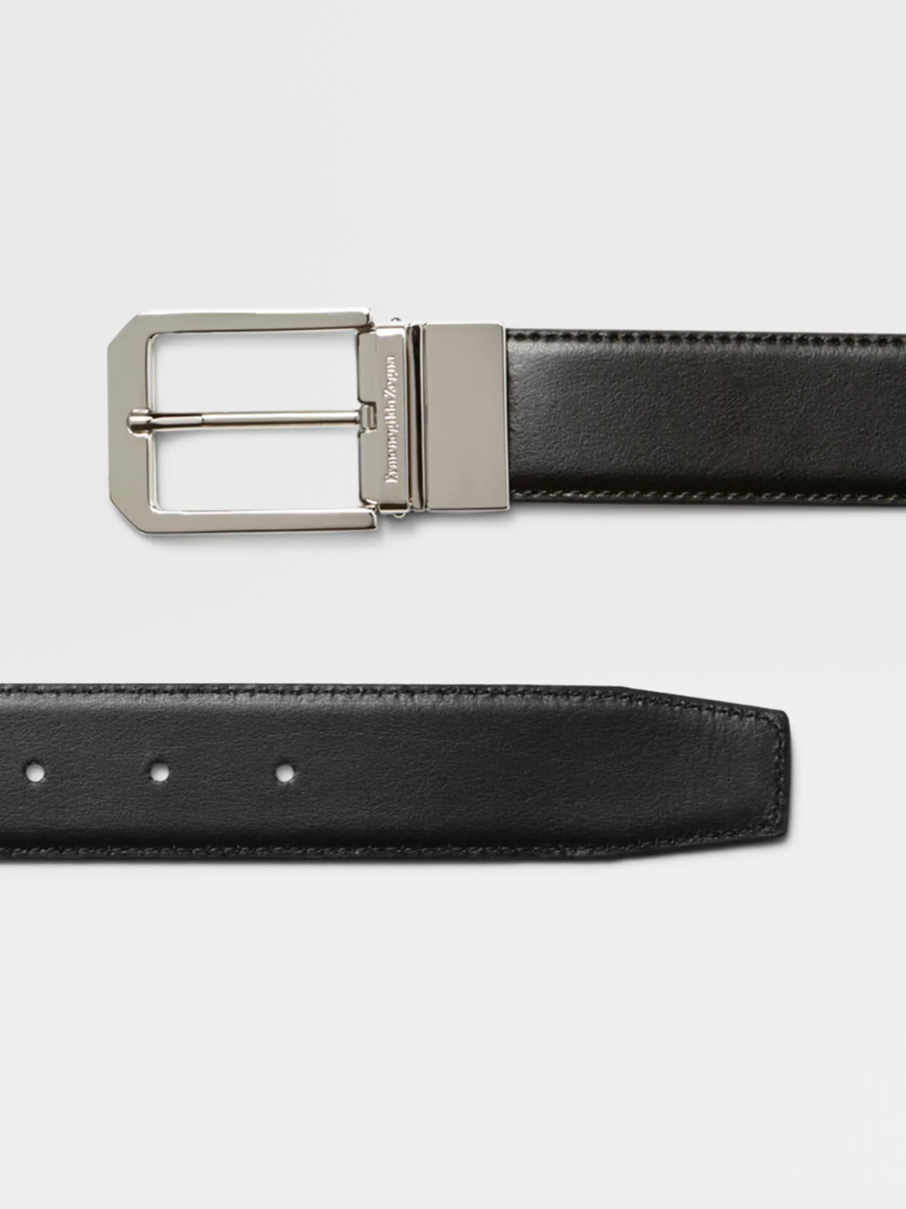 Men ZEGNA Black Smooth Leather And Brown Smooth Leather Reversible Belt