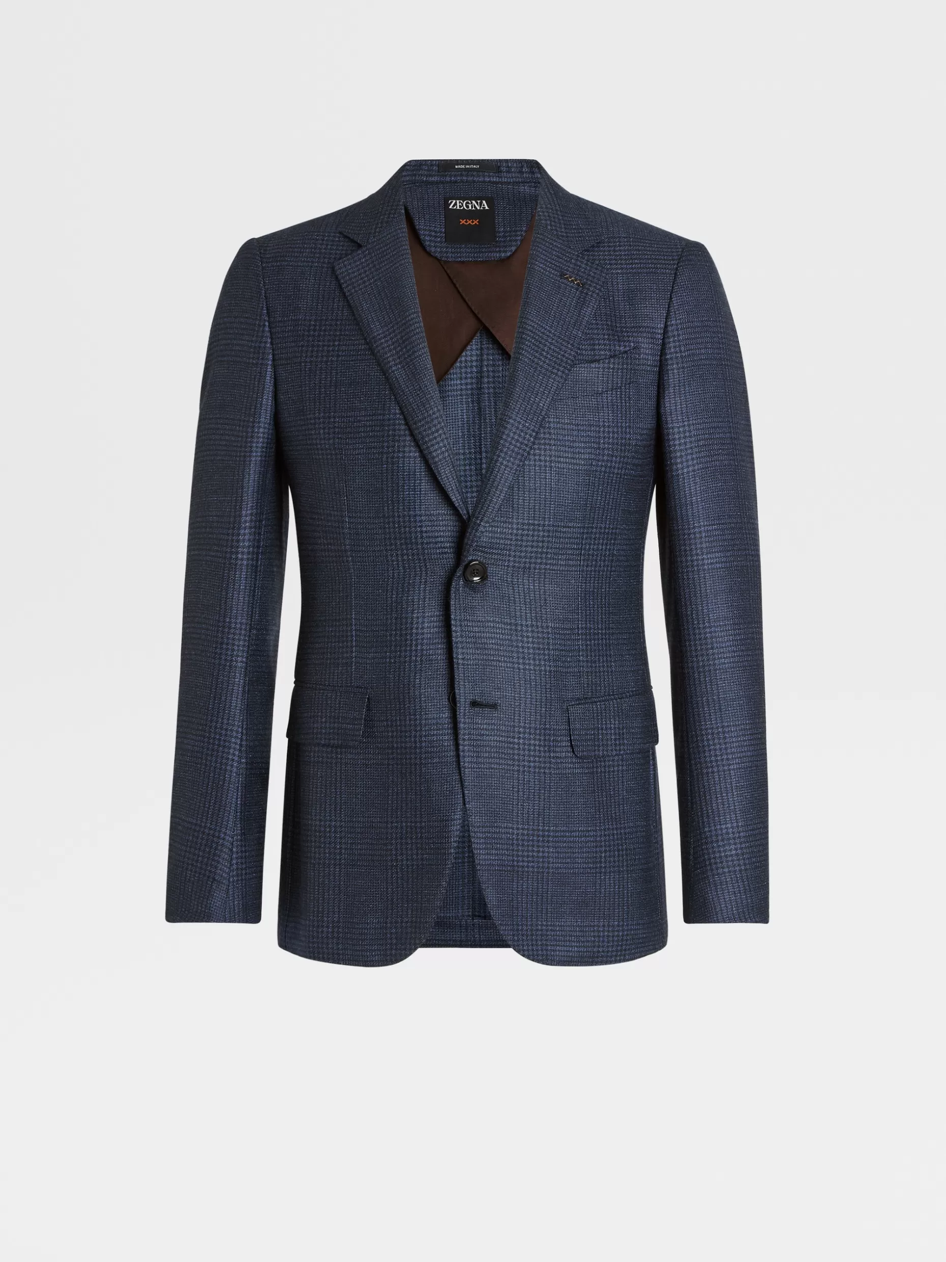 Men ZEGNA Blue And Navy Prince Of Wales Cashmere And Silk Jacket