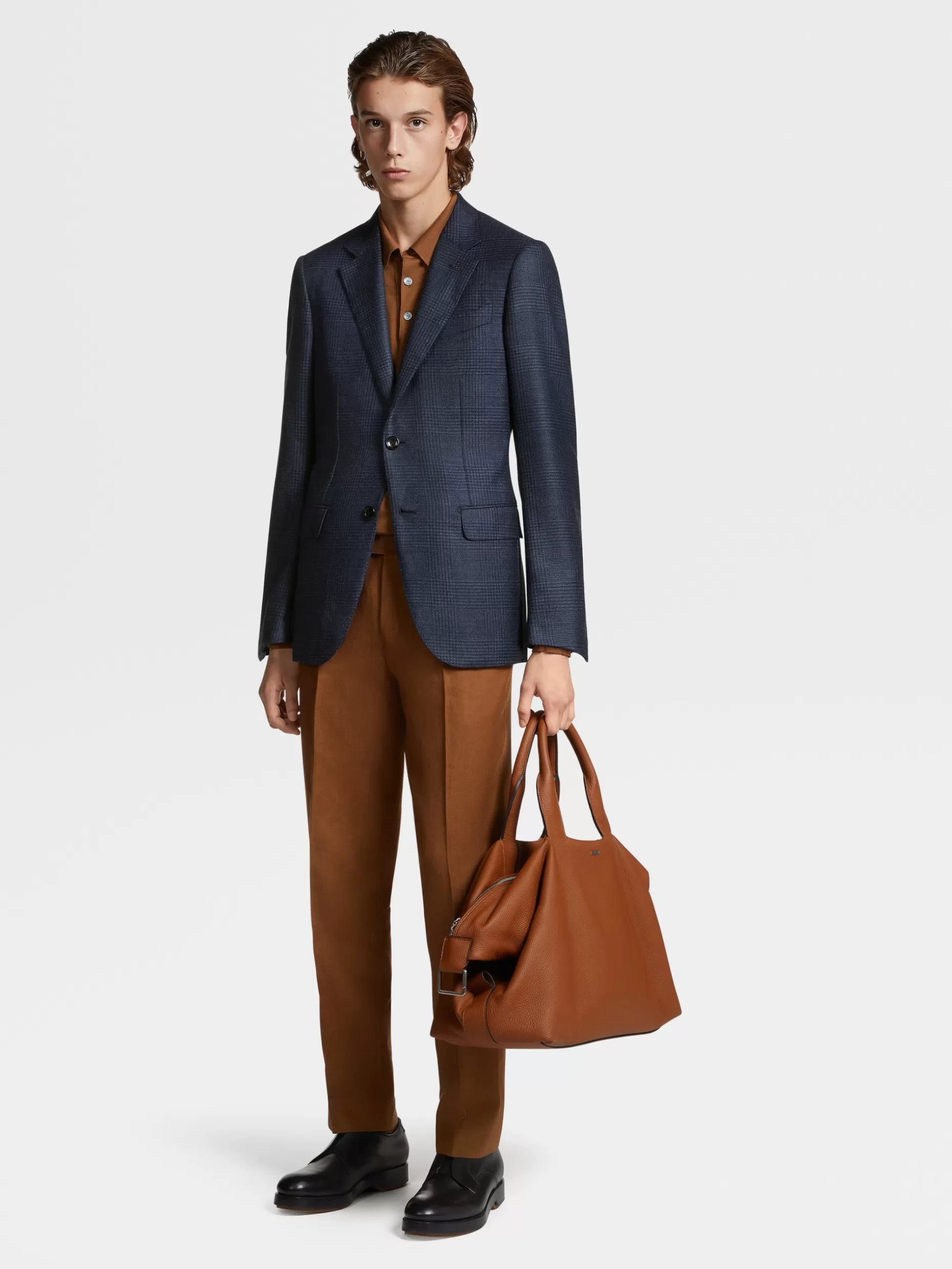 Men ZEGNA Blue And Navy Prince Of Wales Cashmere And Silk Jacket