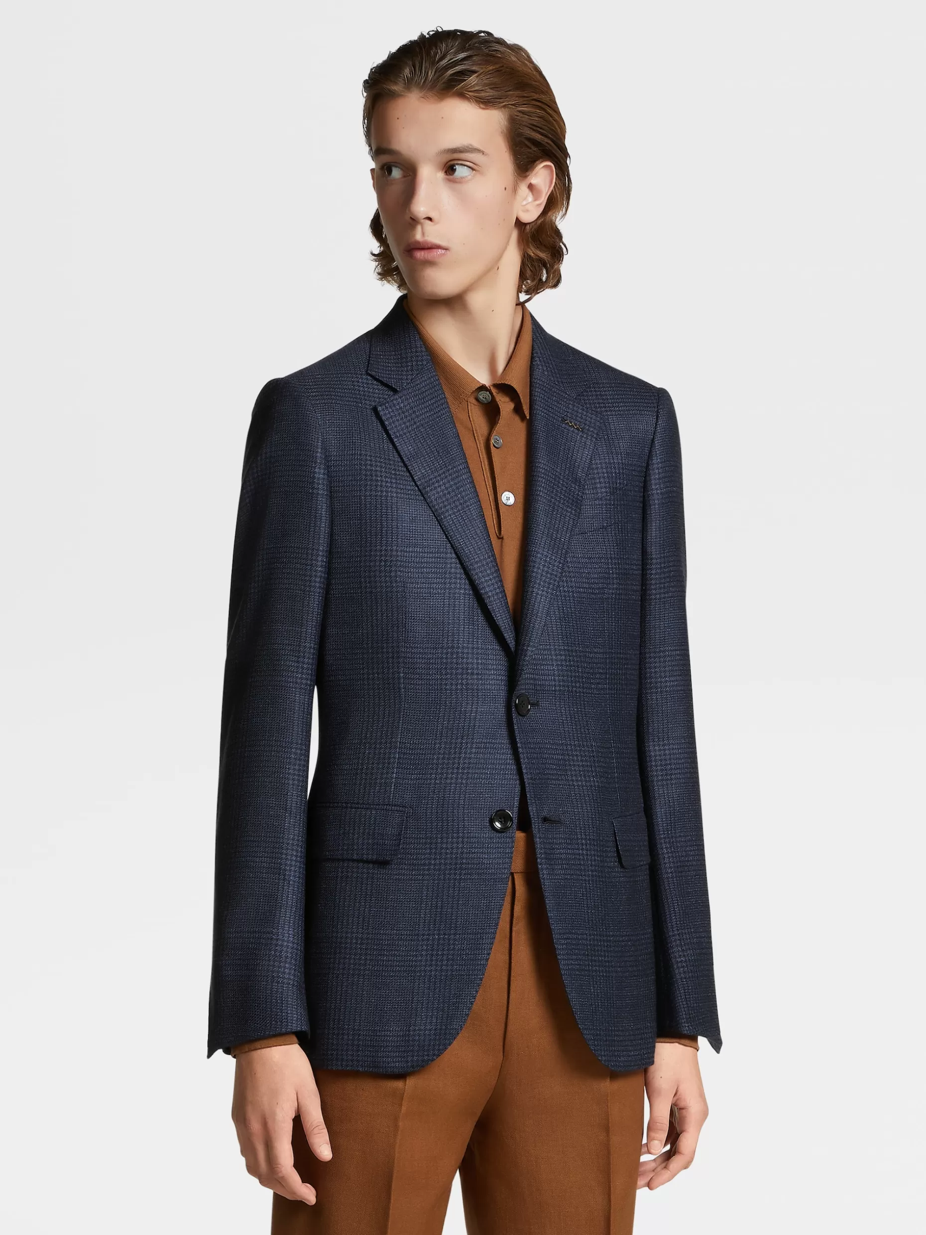 Men ZEGNA Blue And Navy Prince Of Wales Cashmere And Silk Jacket