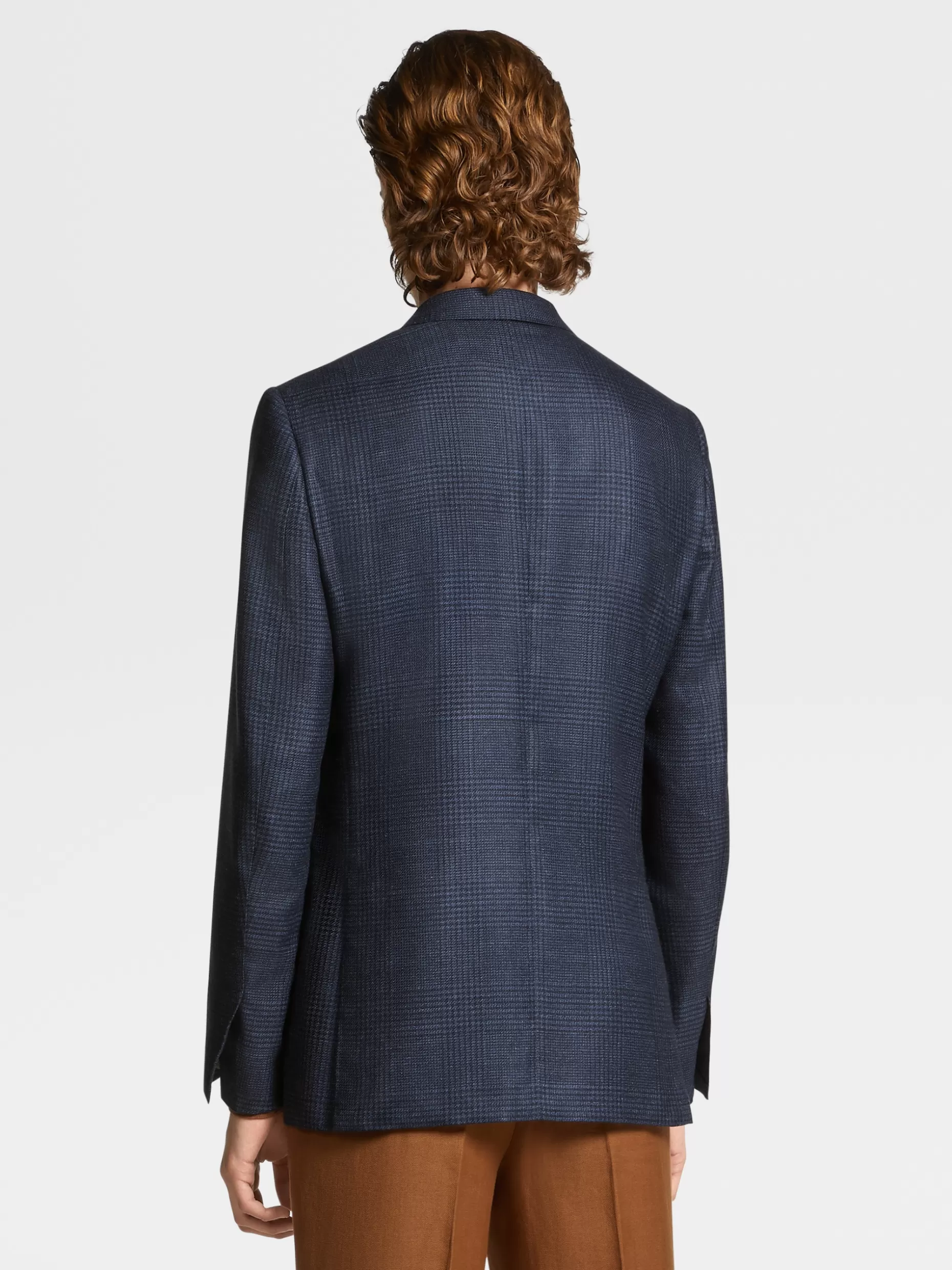 Men ZEGNA Blue And Navy Prince Of Wales Cashmere And Silk Jacket