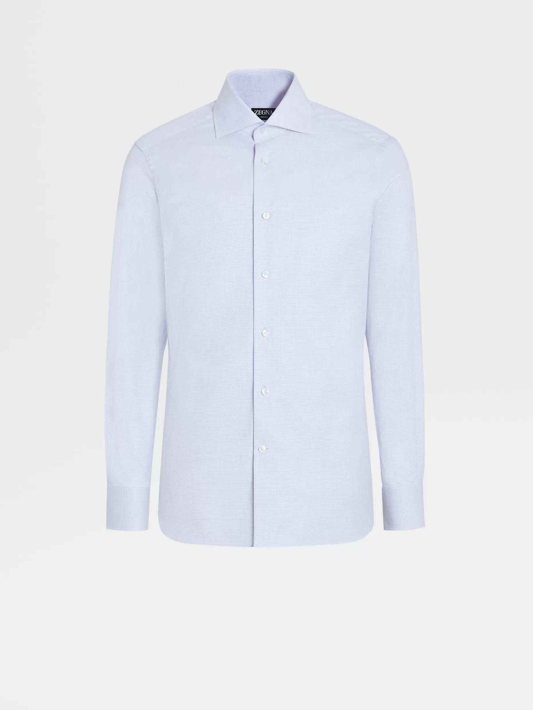 Men ZEGNA Blue And White Trofeo™ Cotton Long-Sleeve Tailoring Shirt