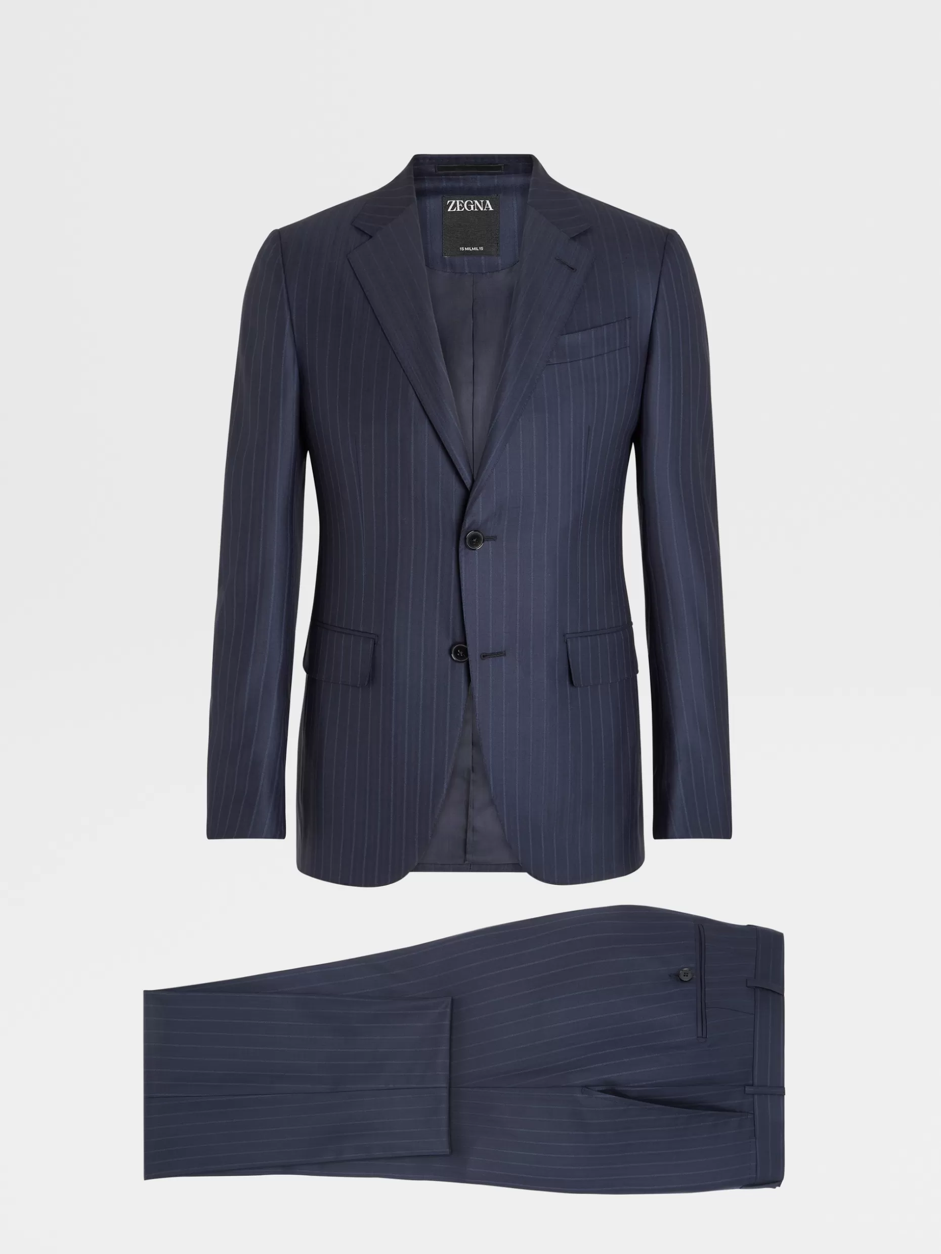 Men ZEGNA Blue Pinstriped Pattern 15Milmil15 Wool Suit