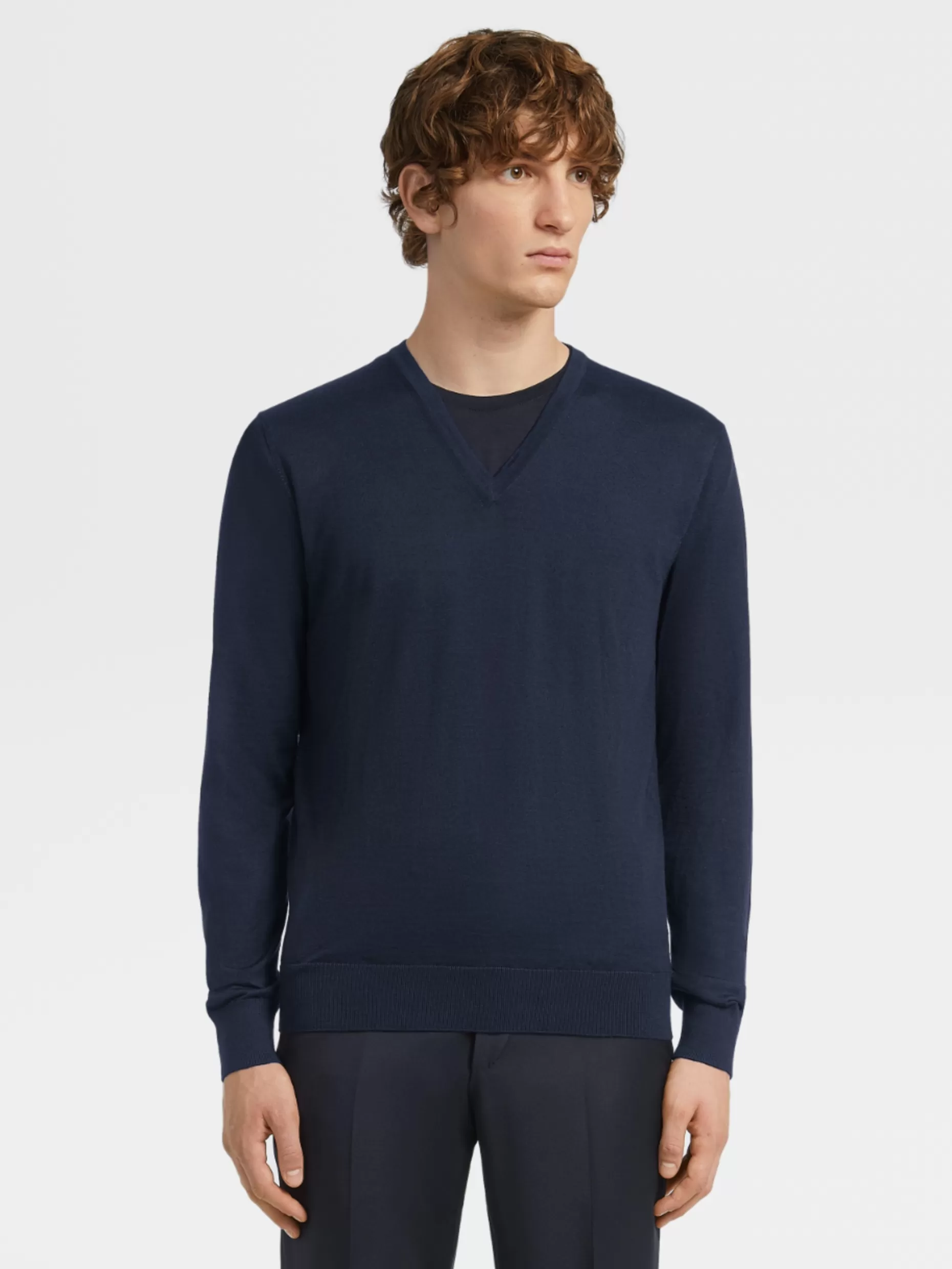 Men ZEGNA Cashseta Light Knit V-Neck Sweater