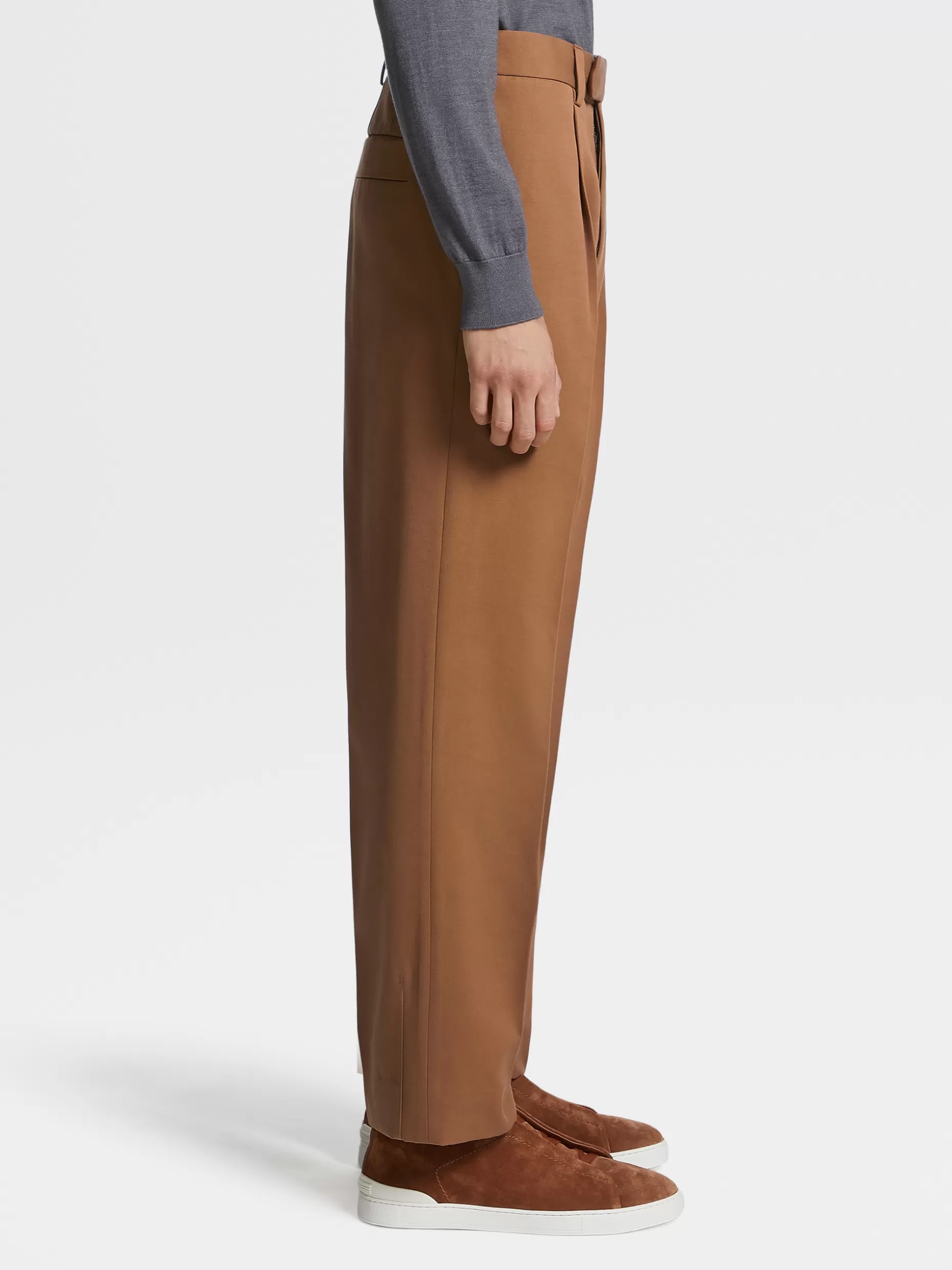 Men ZEGNA Color Cotton And Wool Double Pleat Pants
