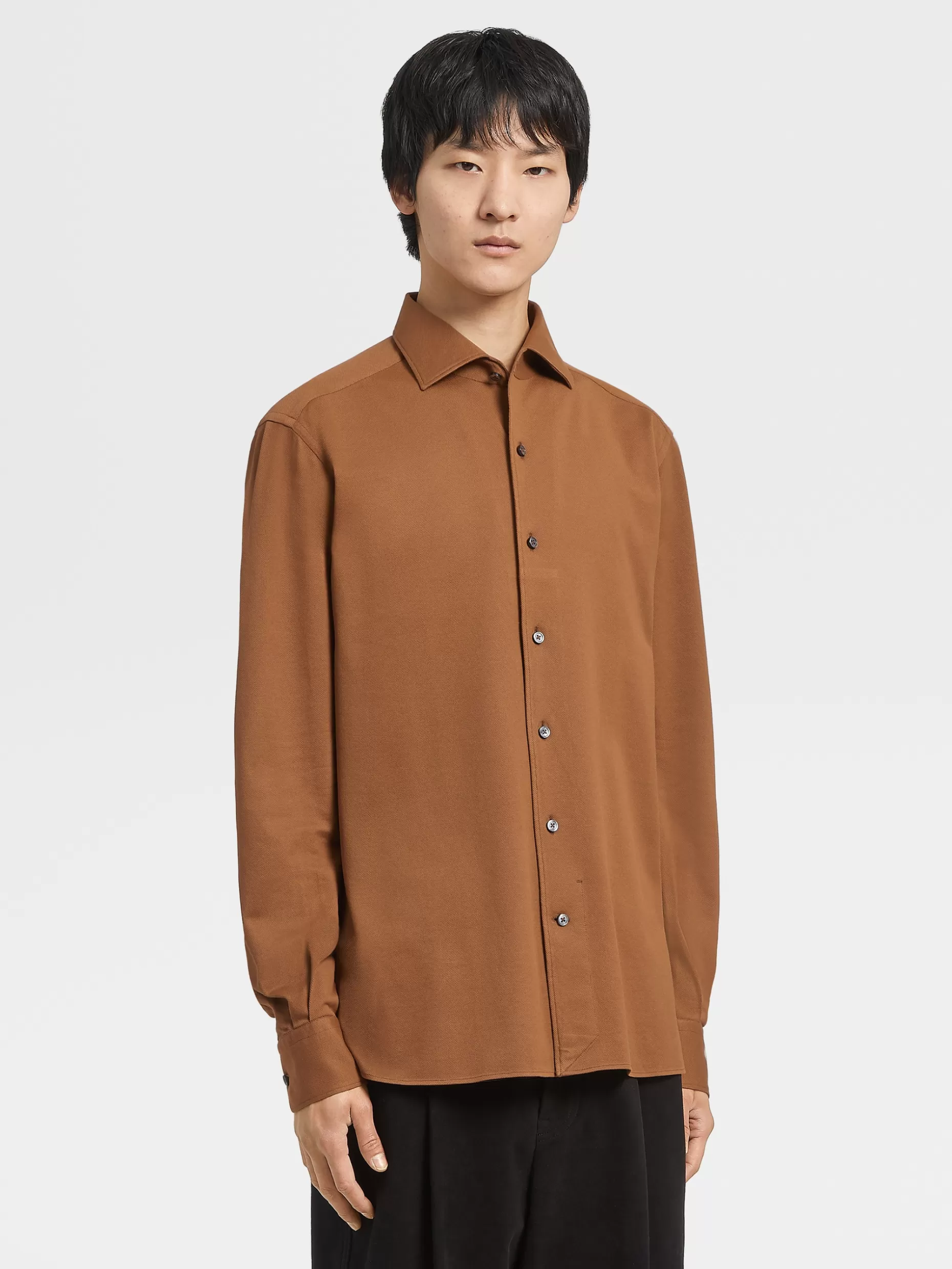Men ZEGNA Color Cotton Jersey Long-Sleeve Shirt