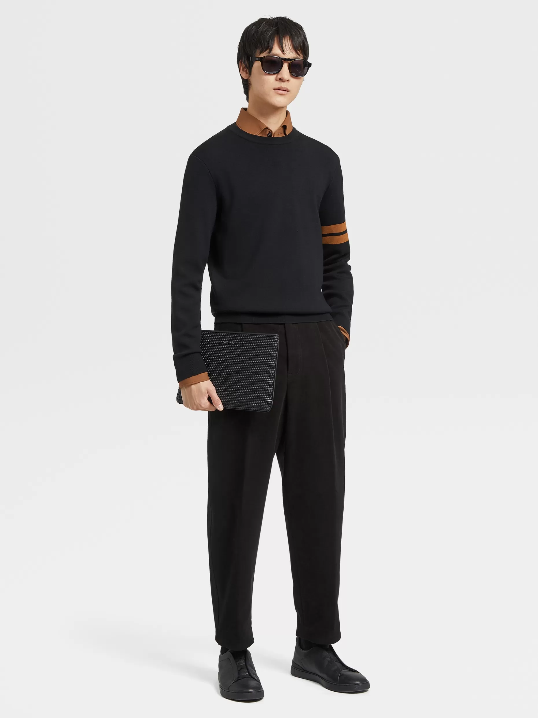 Men ZEGNA Color Cotton Jersey Long-Sleeve Shirt