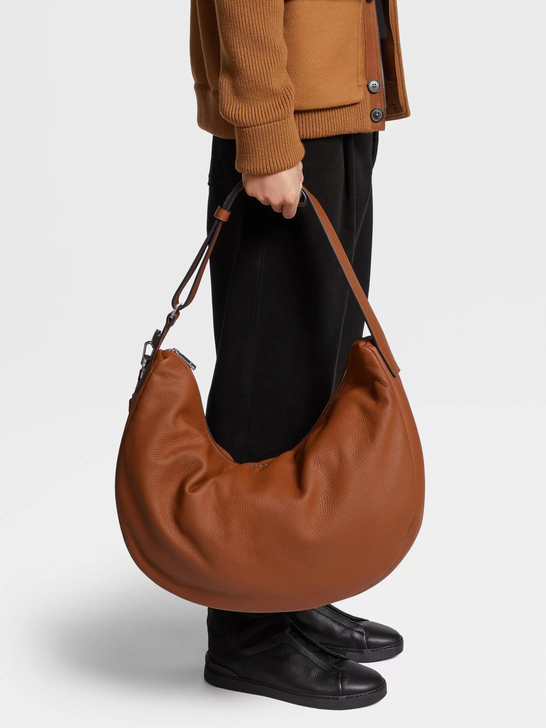 Men ZEGNA Color Deerskin Panorama Hobo Bag