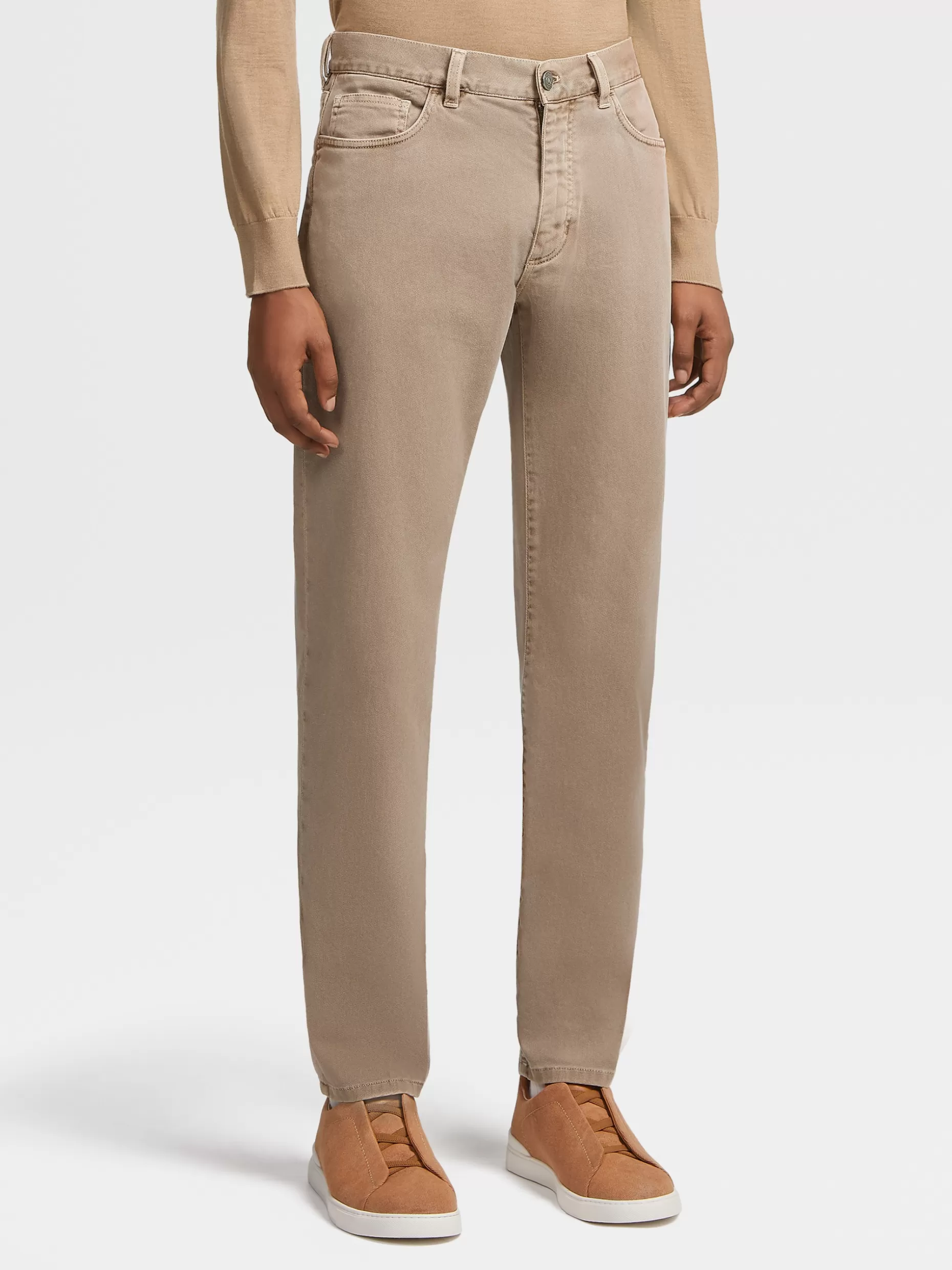 Men ZEGNA Color Delave Garment Dyed Stretch Cotton 5-Pocket Jeans