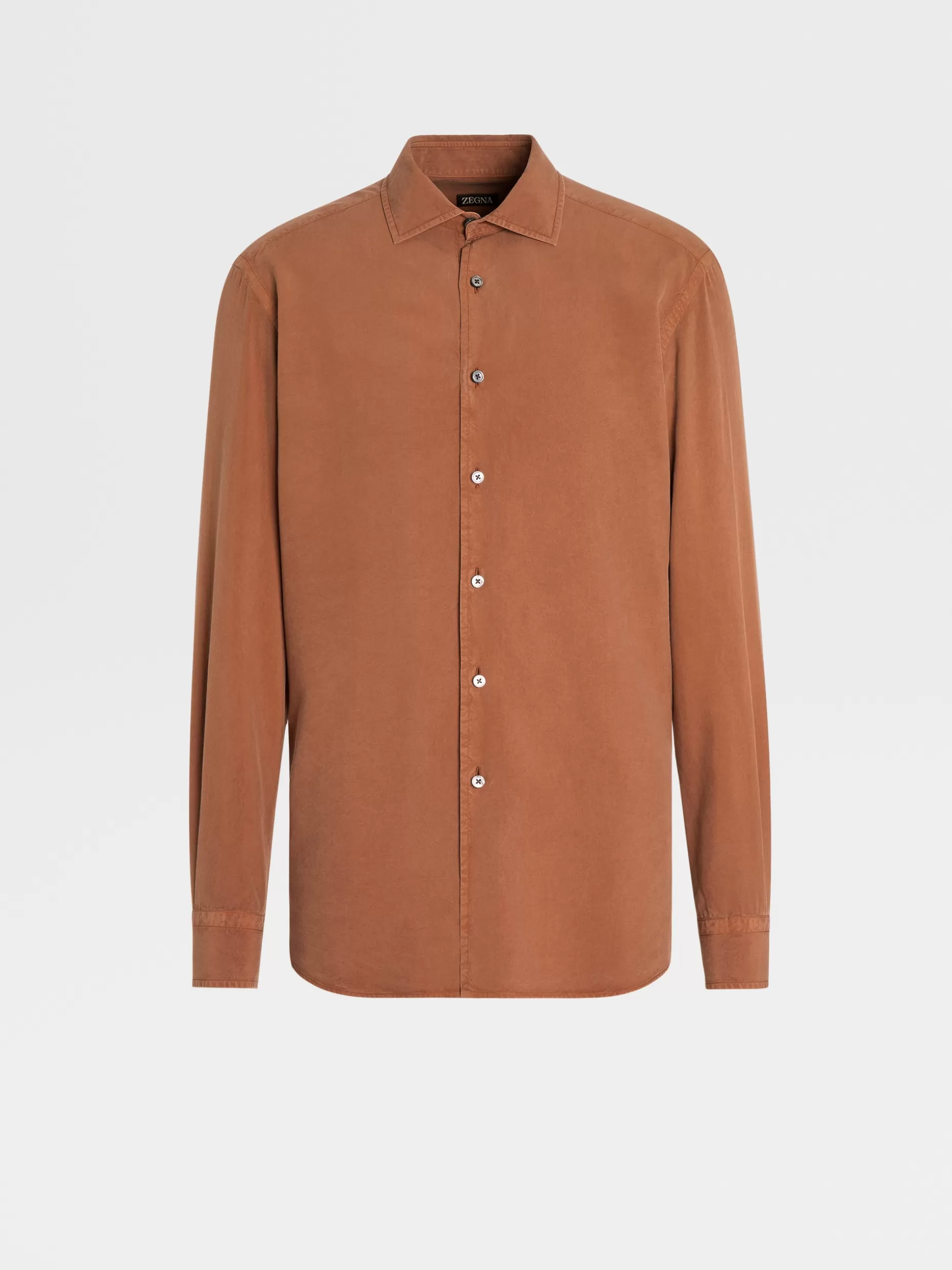 Men ZEGNA Color Garment Dyed Pure Silk Long-Sleeve Shirt