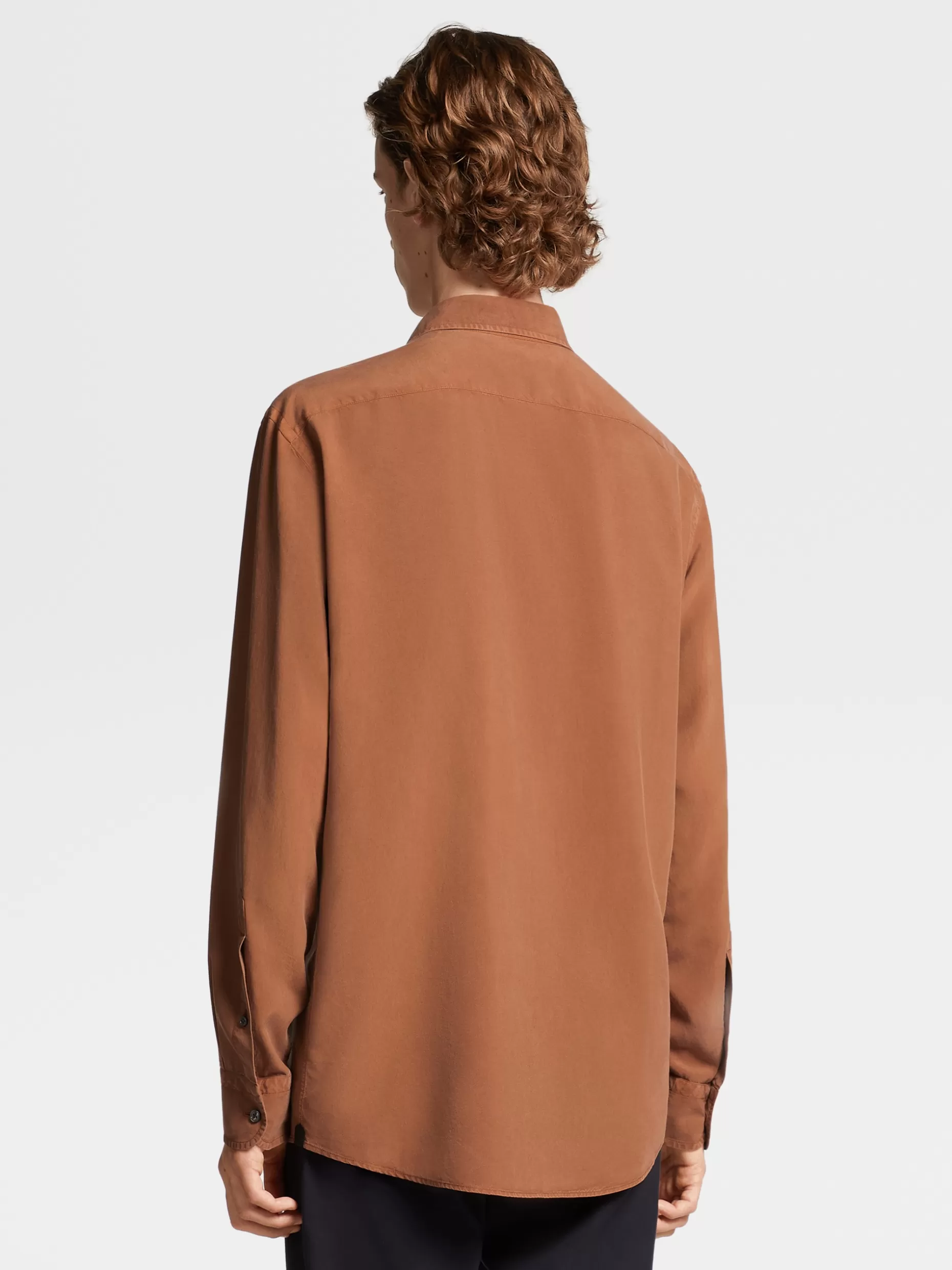 Men ZEGNA Color Garment Dyed Pure Silk Long-Sleeve Shirt