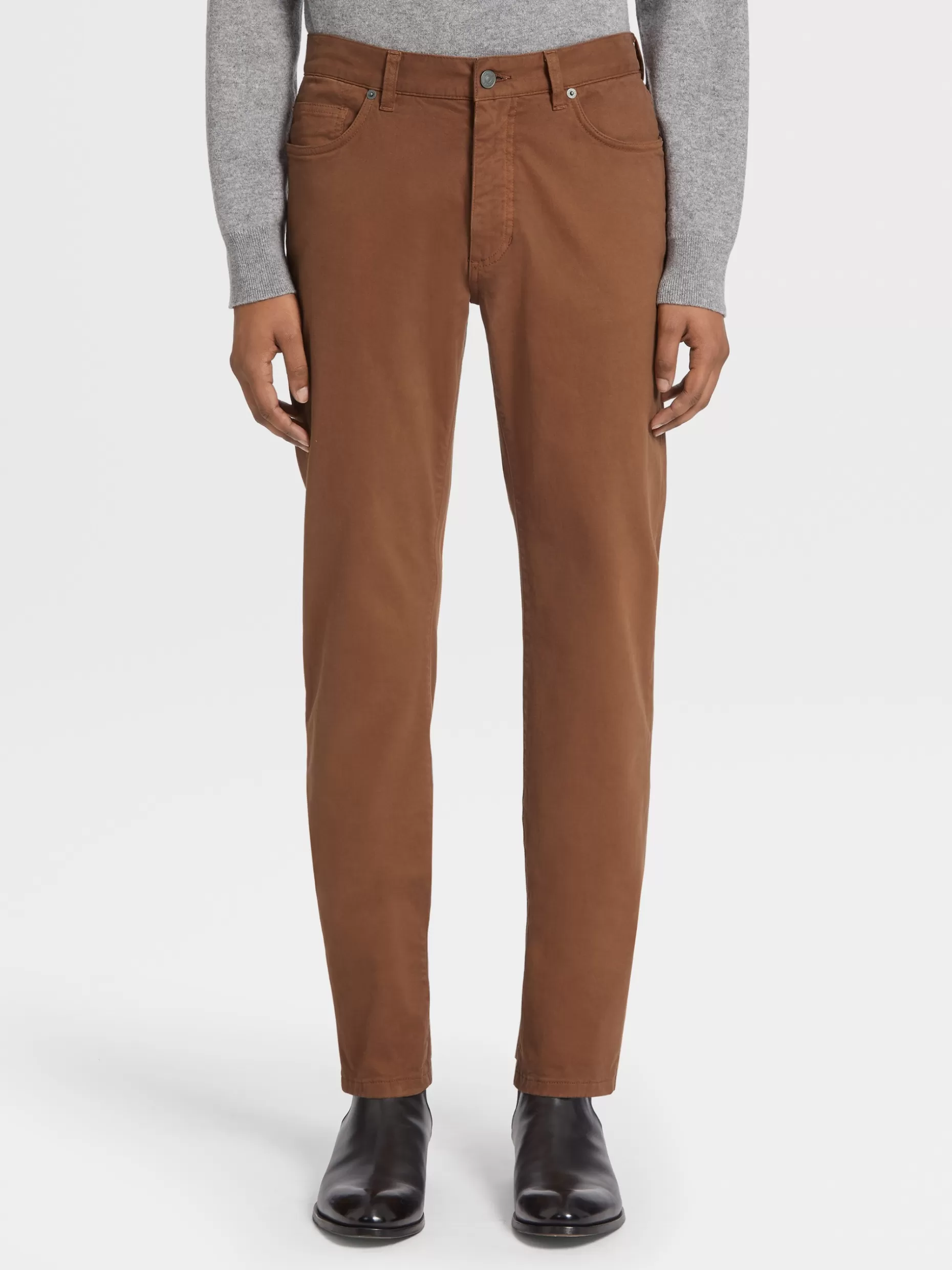 Men ZEGNA Color Garment Dyed Stretch Cotton Gabardine 5-Pocket Jeans