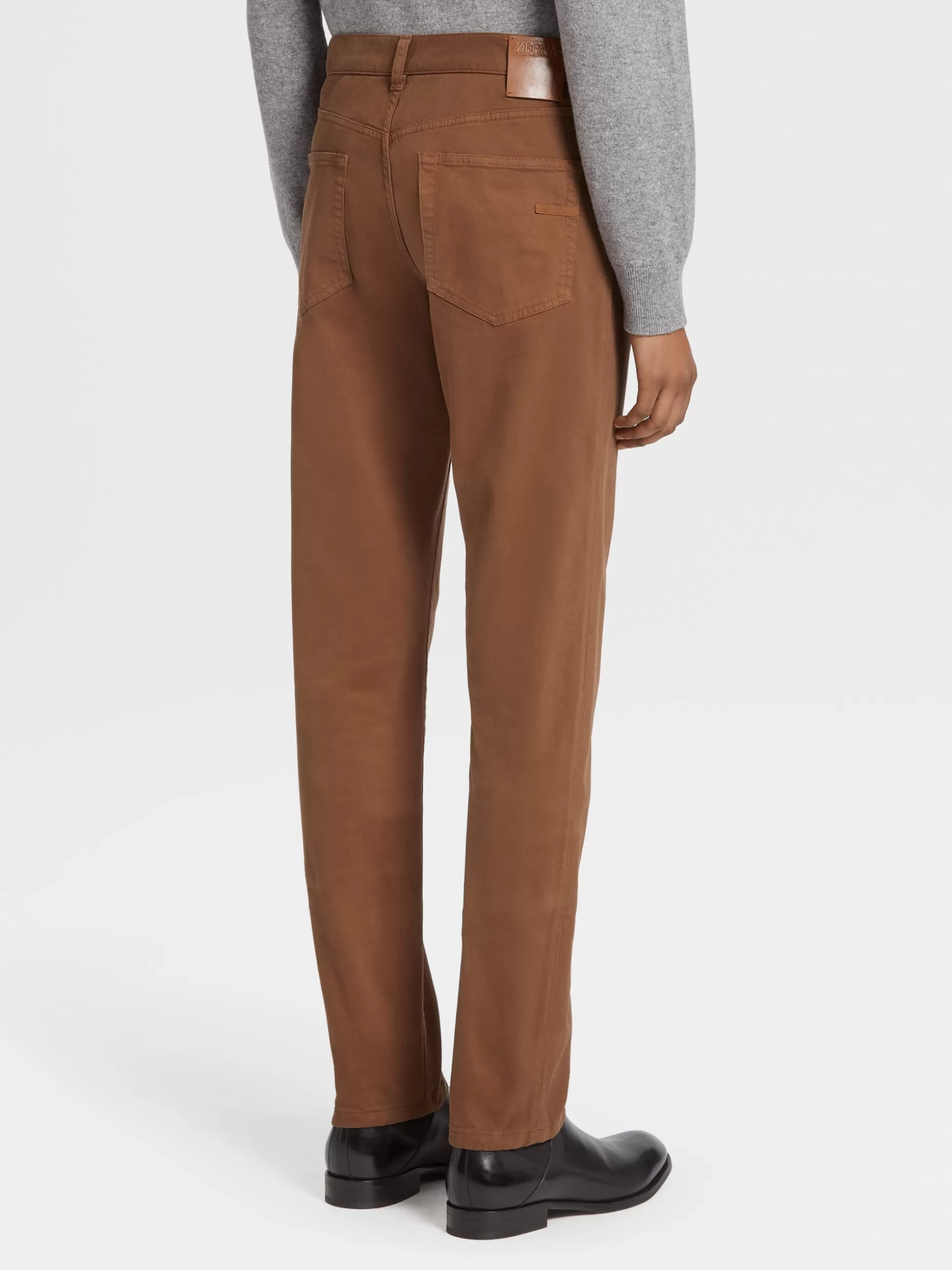 Men ZEGNA Color Garment Dyed Stretch Cotton Gabardine 5-Pocket Jeans