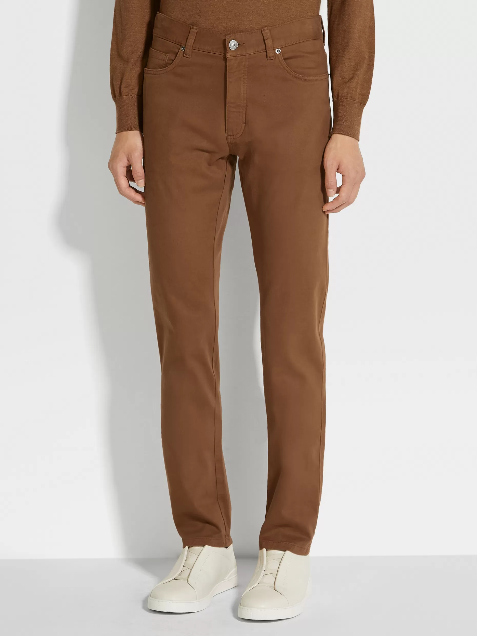 Men ZEGNA Color Garment Dyed Stretch Cotton Gabardine City 5-Pocket Jeans