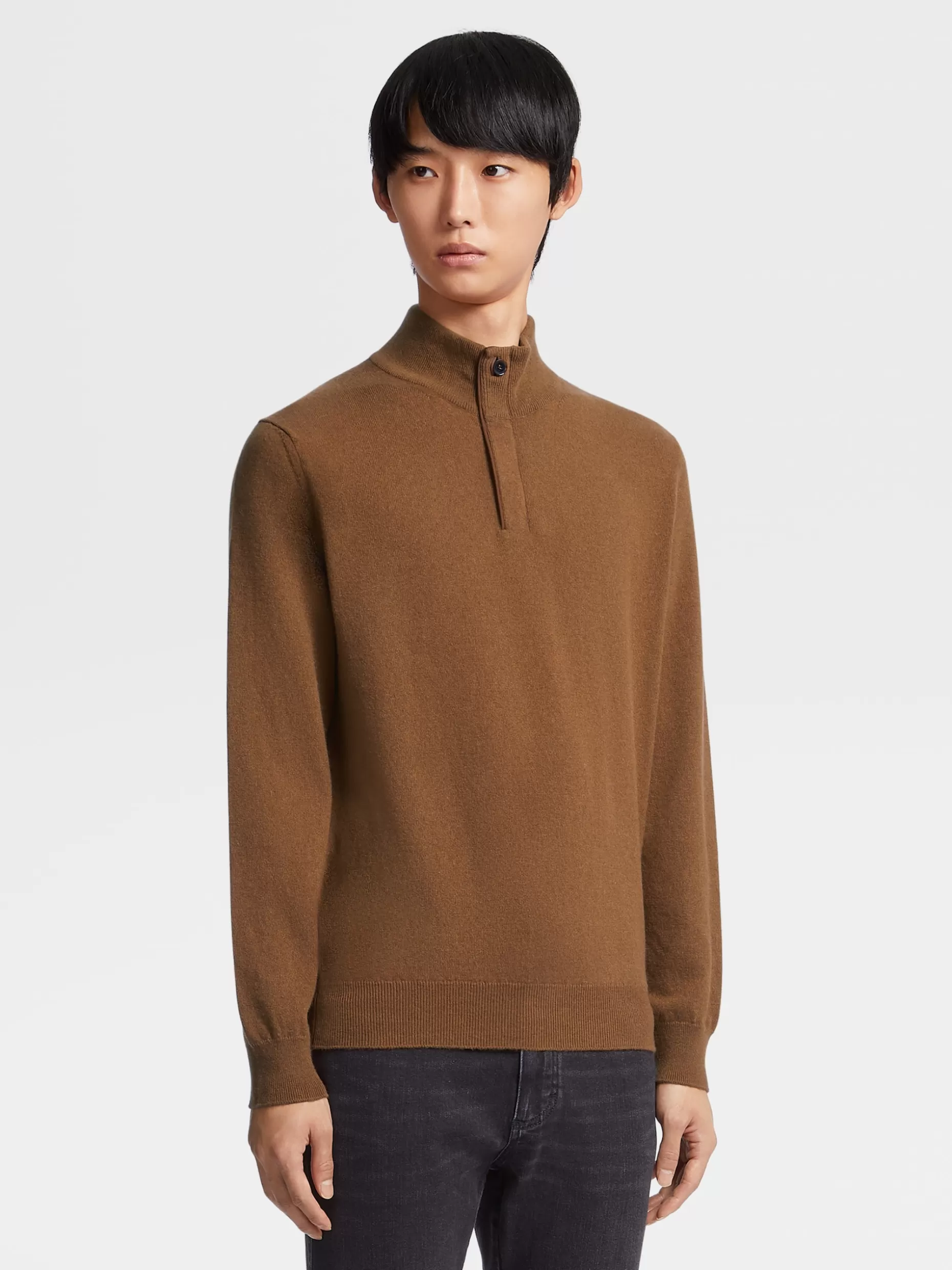 Men ZEGNA Color Oasi Cashmere Zip Mock Neck Sweater