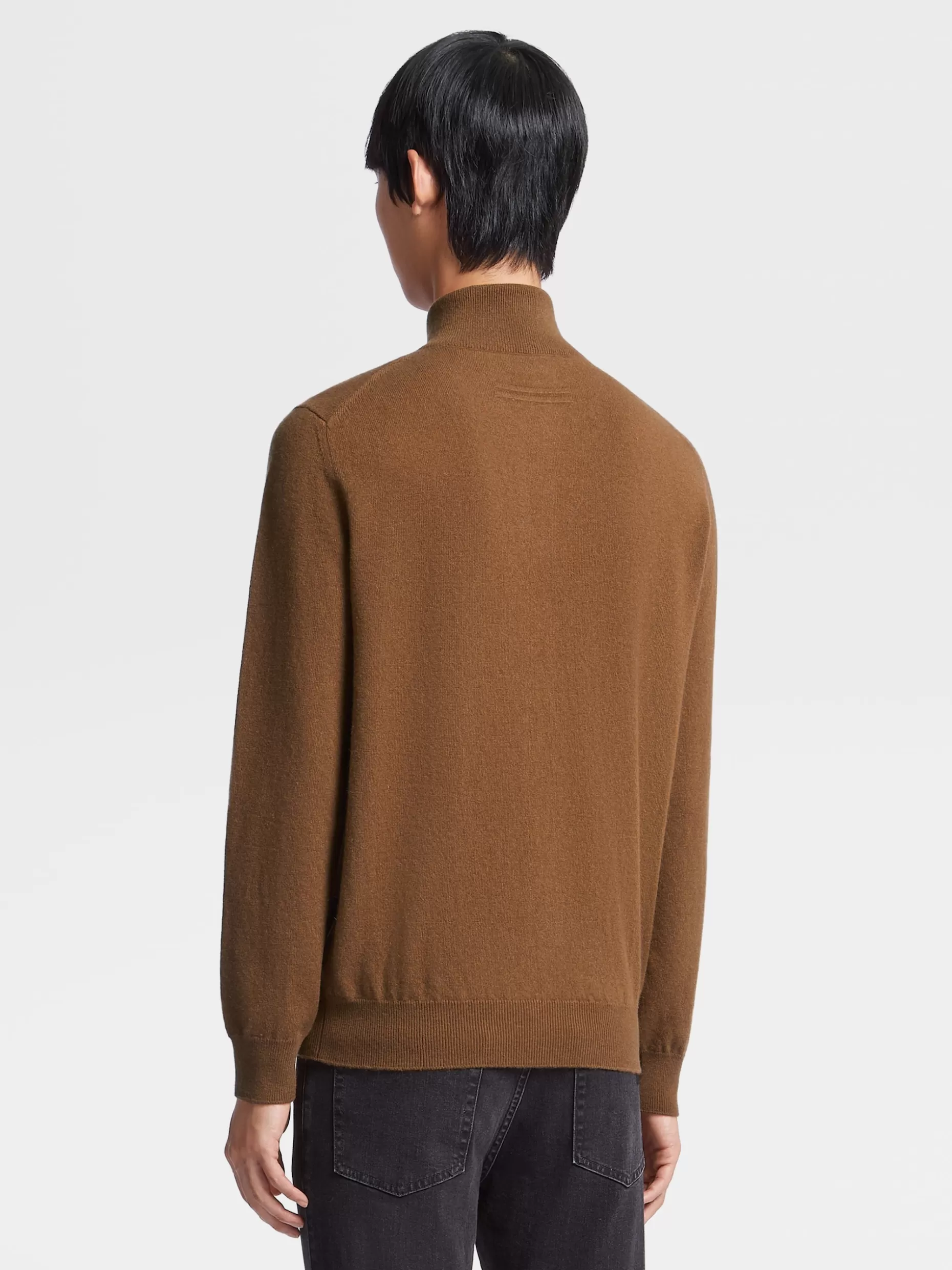 Men ZEGNA Color Oasi Cashmere Zip Mock Neck Sweater
