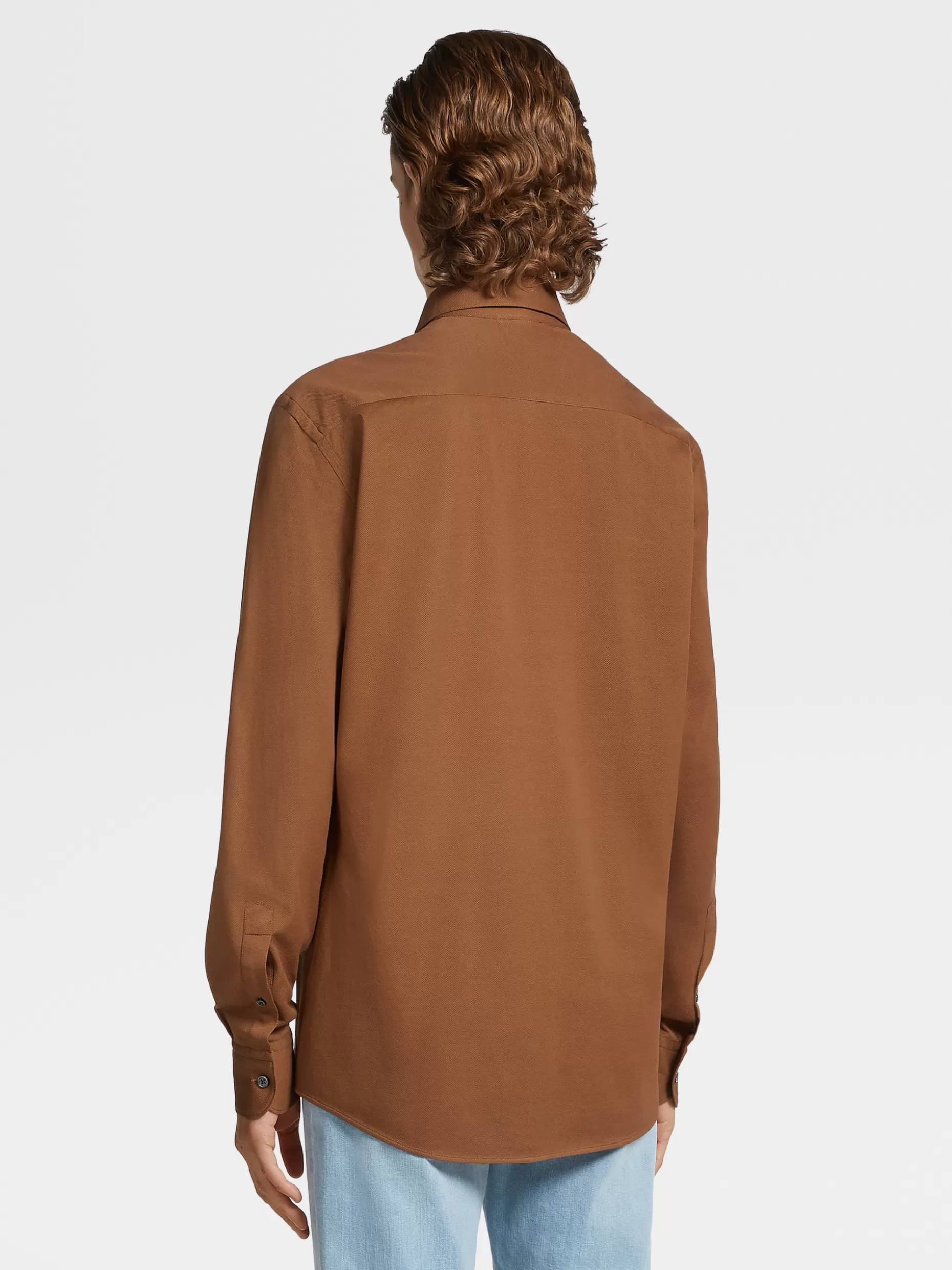 Men ZEGNA Color Pure Cotton Jersey Long-Sleeve Shirt