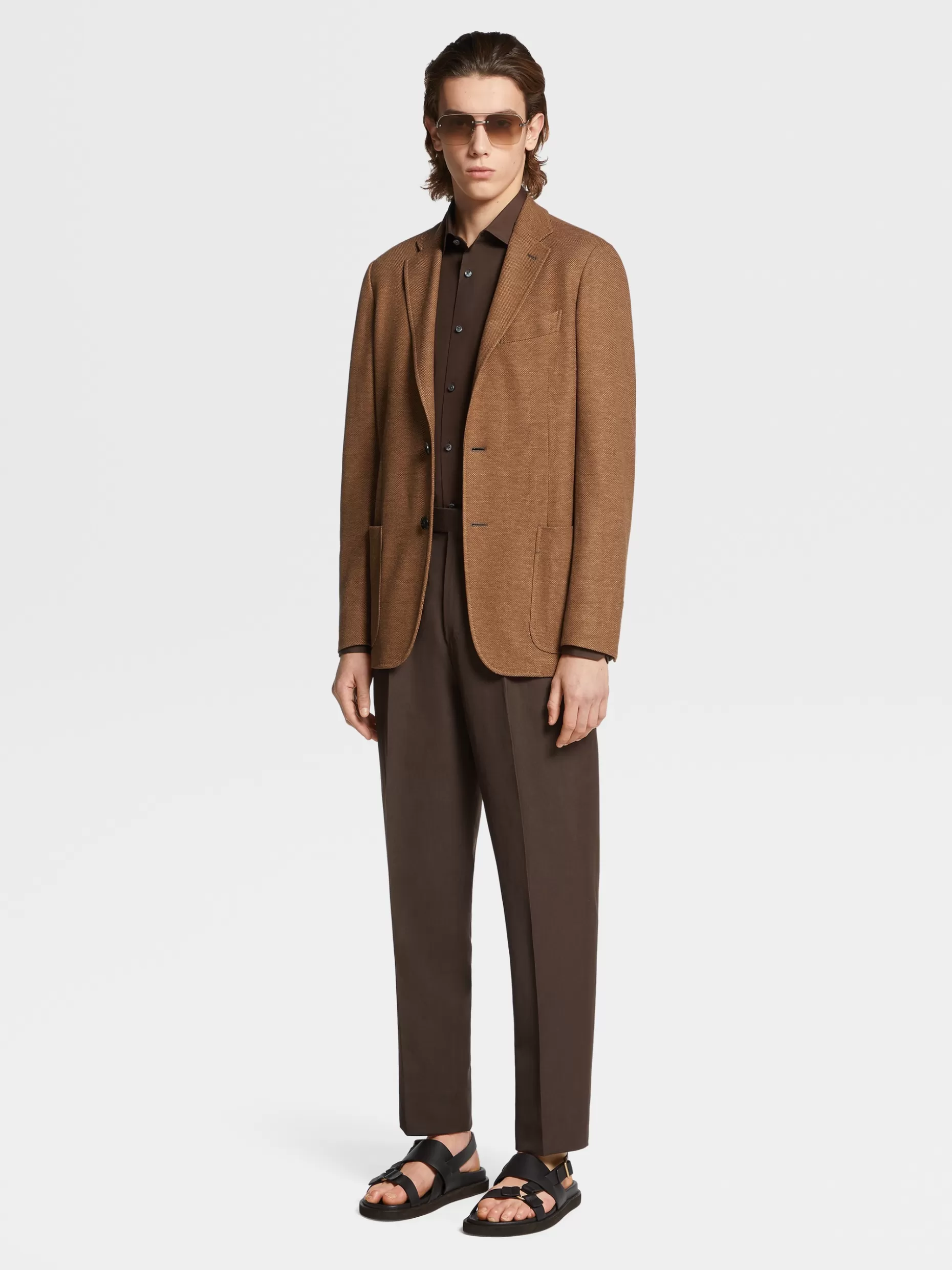 Men ZEGNA Color Silk Linen And Wool Honeycomb Crossover Shirt Jacket
