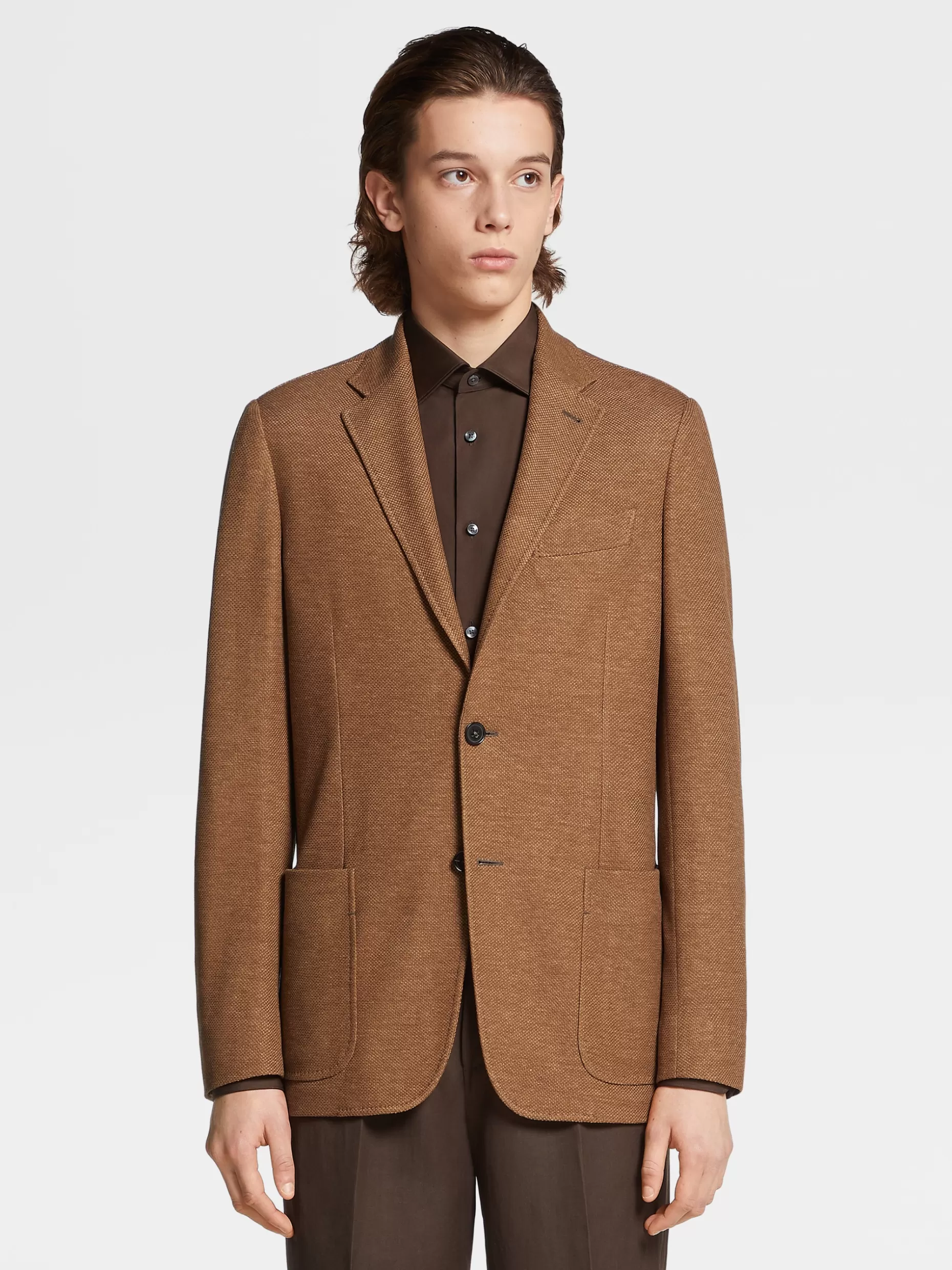 Men ZEGNA Color Silk Linen And Wool Honeycomb Crossover Shirt Jacket