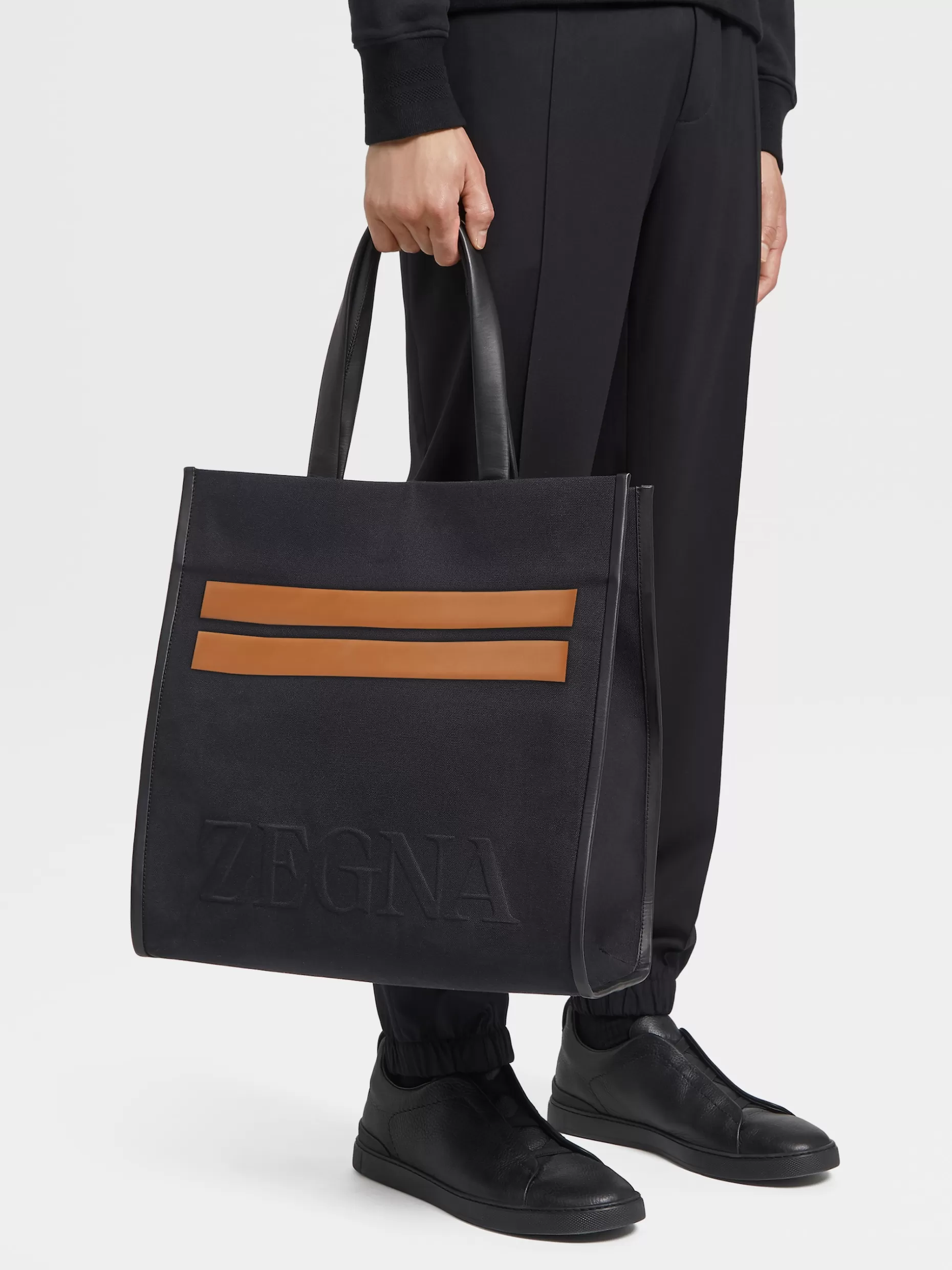 Men ZEGNA Cotton And Calfskin Start Up Tote