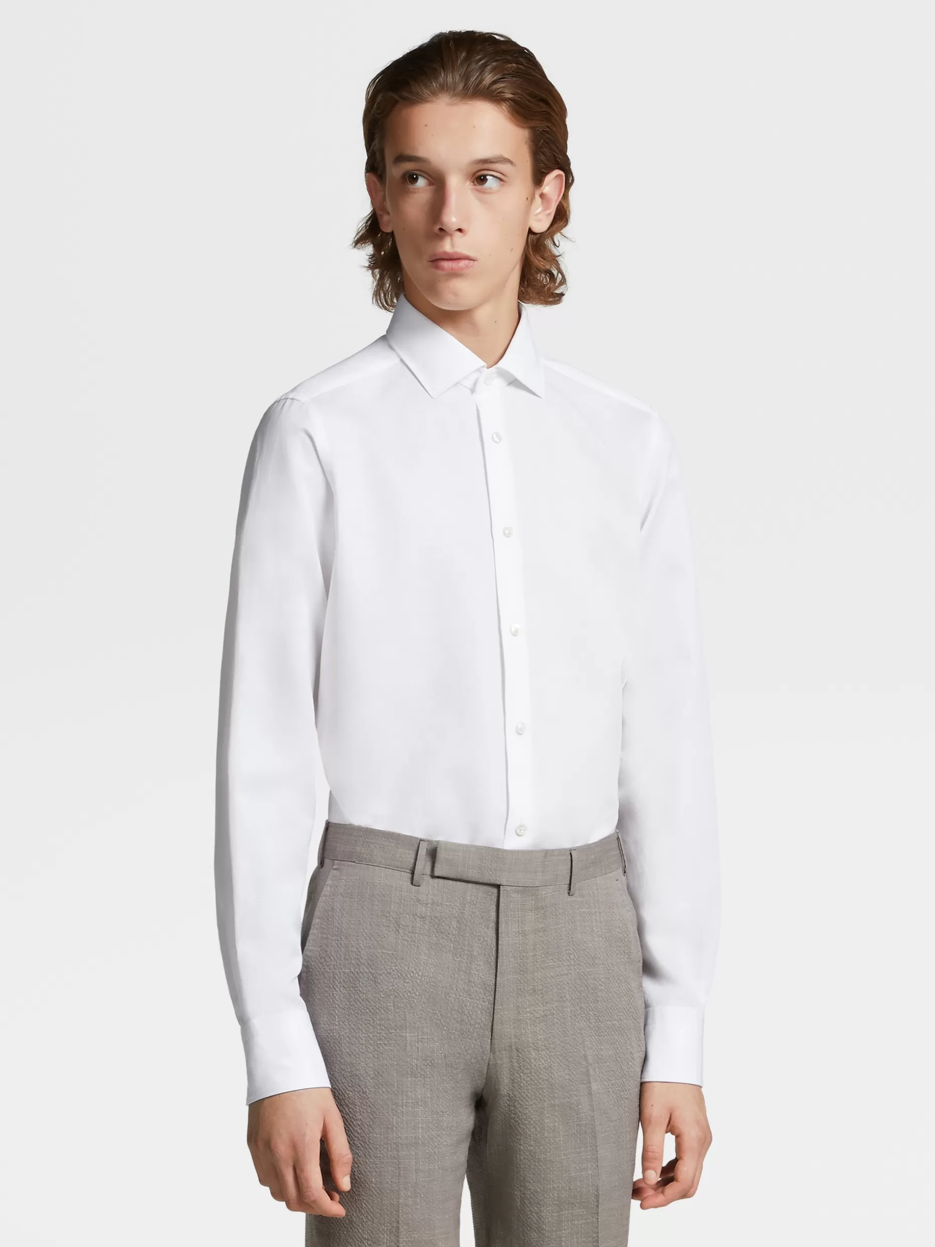 Men ZEGNA Cotton And Linen Long-Sleeve Tailoring Shirt