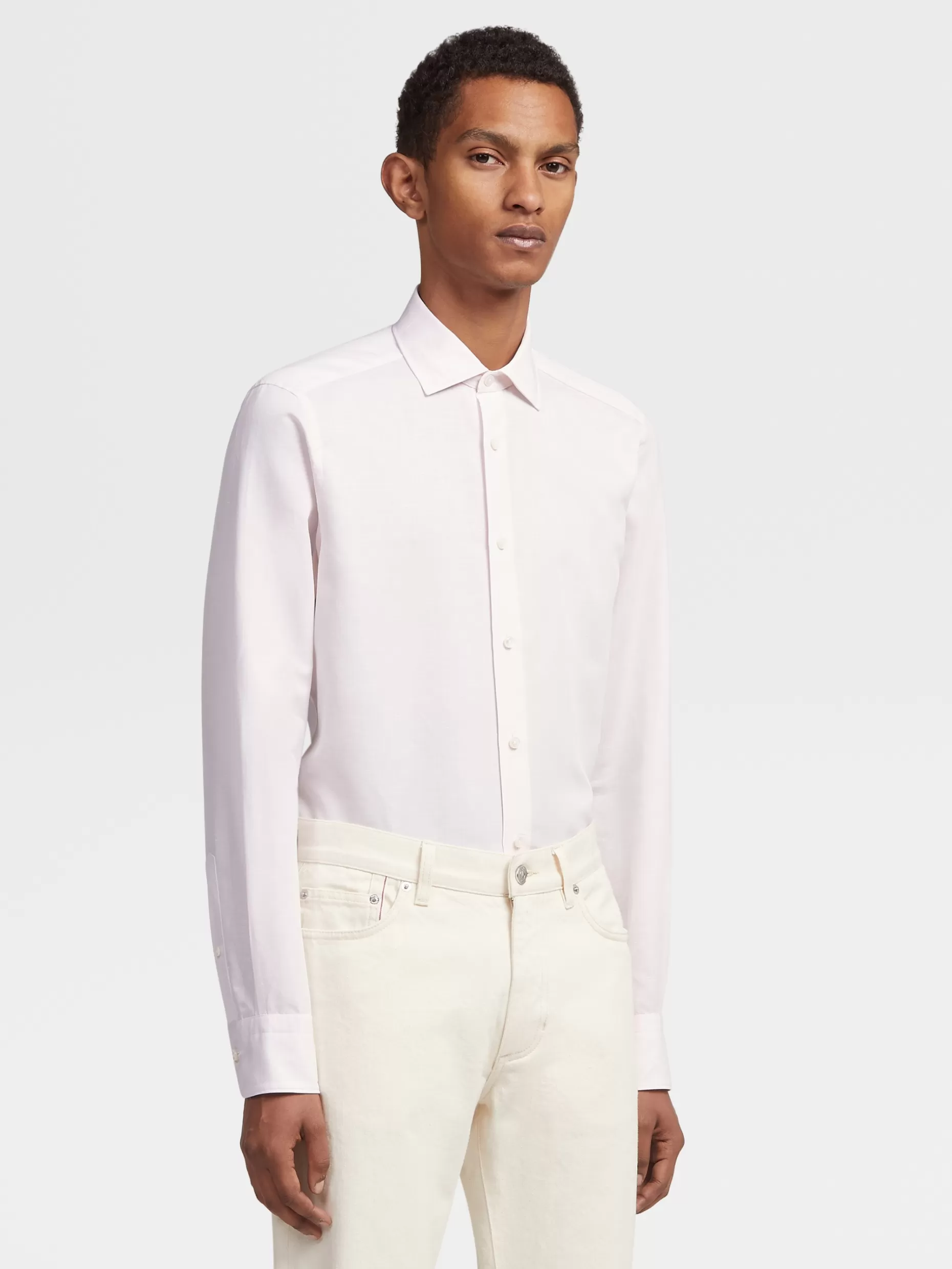 Men ZEGNA Cotton And Linen Long-Sleeve Tailoring Shirt