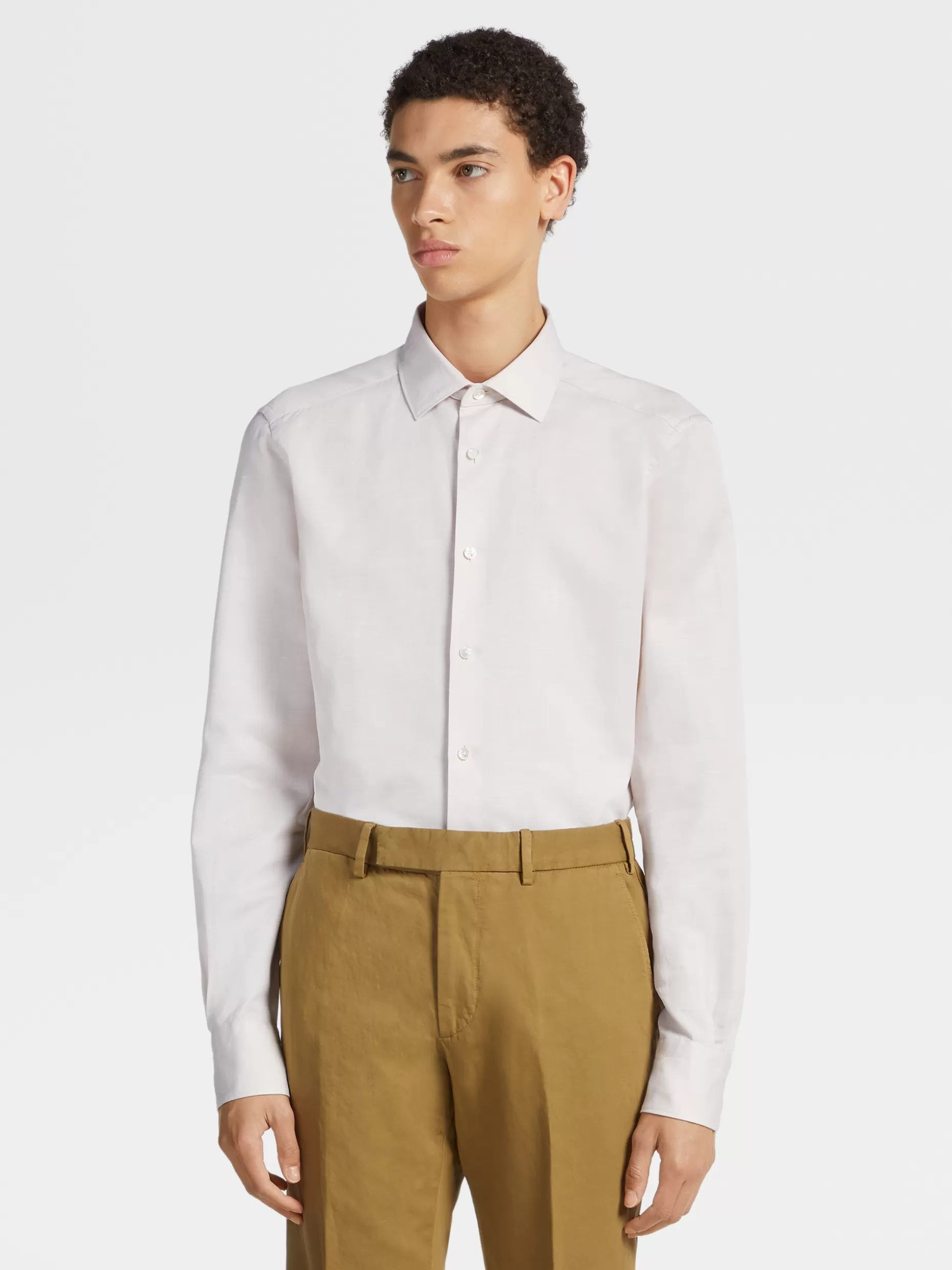 Men ZEGNA Cotton And Linen Long-Sleeve Tailoring Shirt