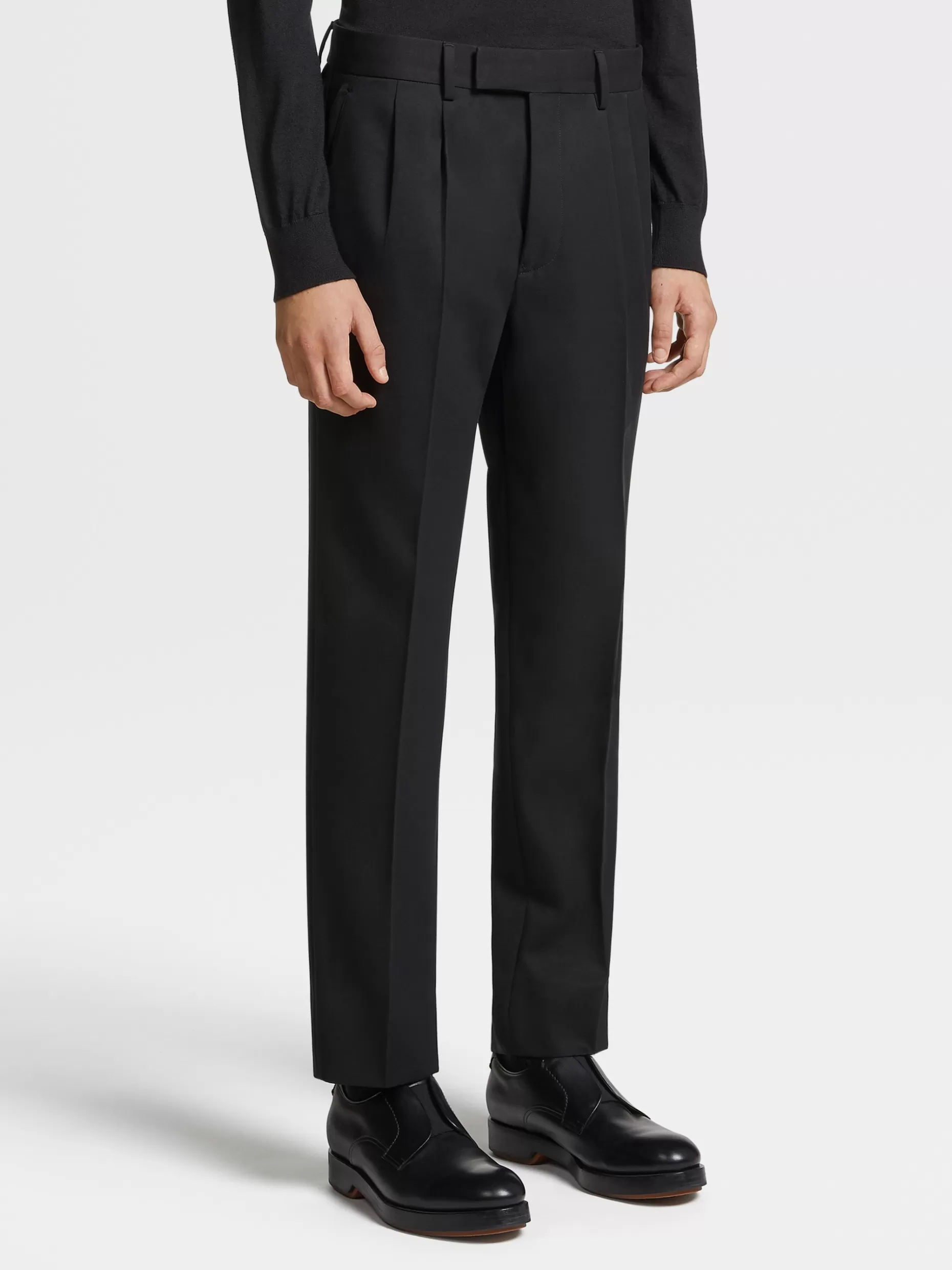 Men ZEGNA Cotton And Wool Double Pleat Pants