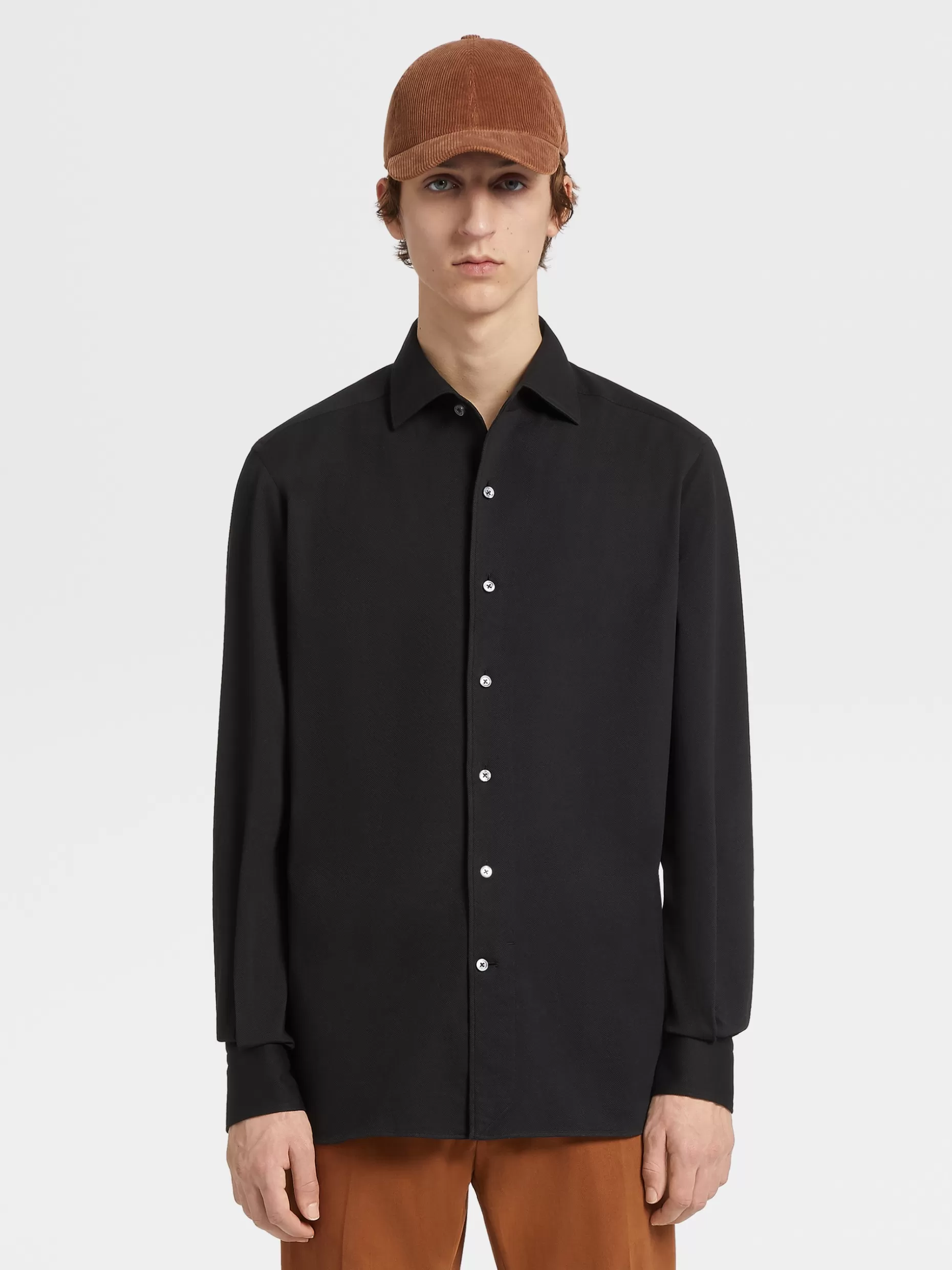 Men ZEGNA Cotton Jersey Long-Sleeve Shirt