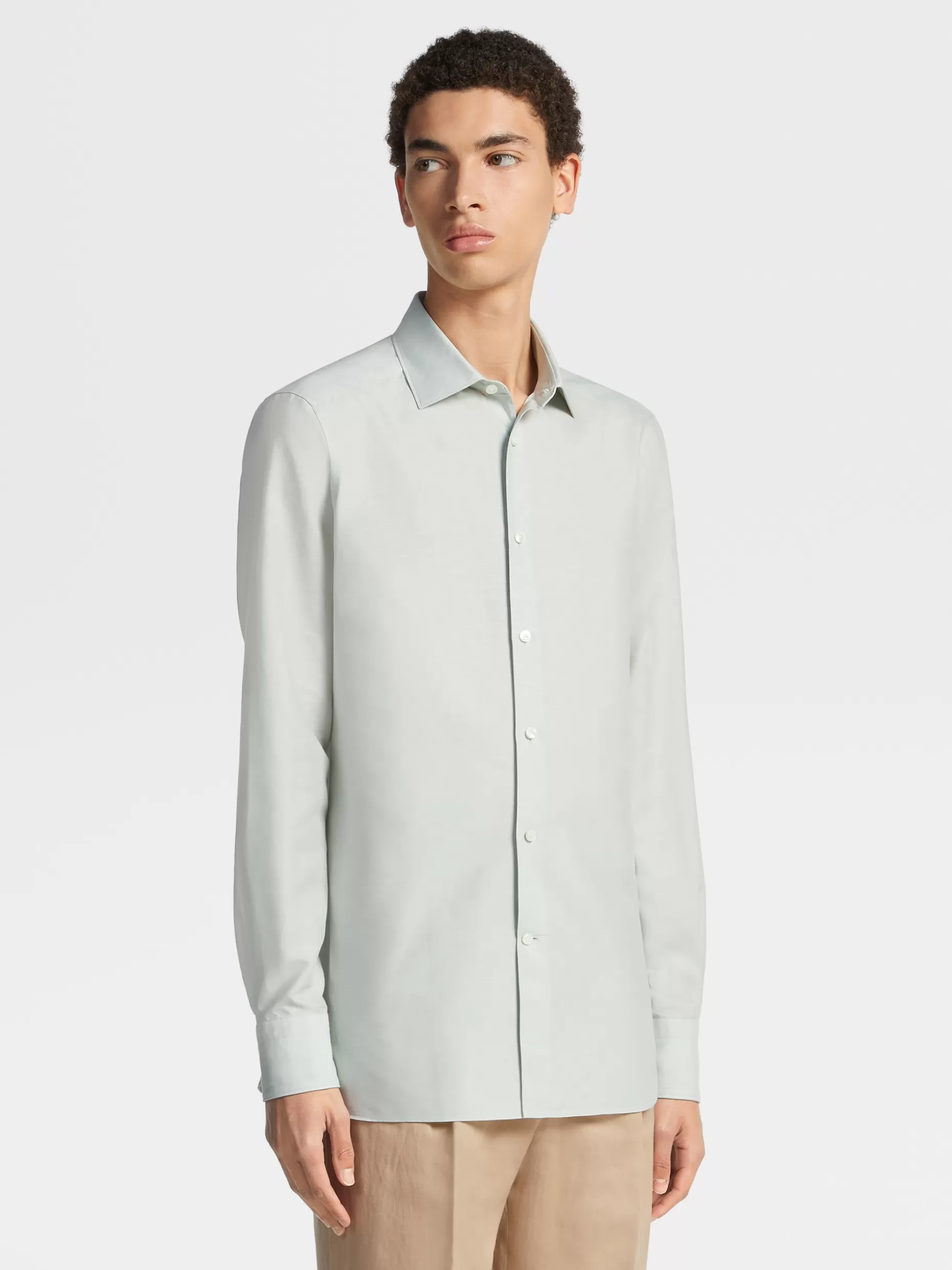 Men ZEGNA Crossover Blend Cotton Linen And Silk Long-Sleeve Tailoring Shirt