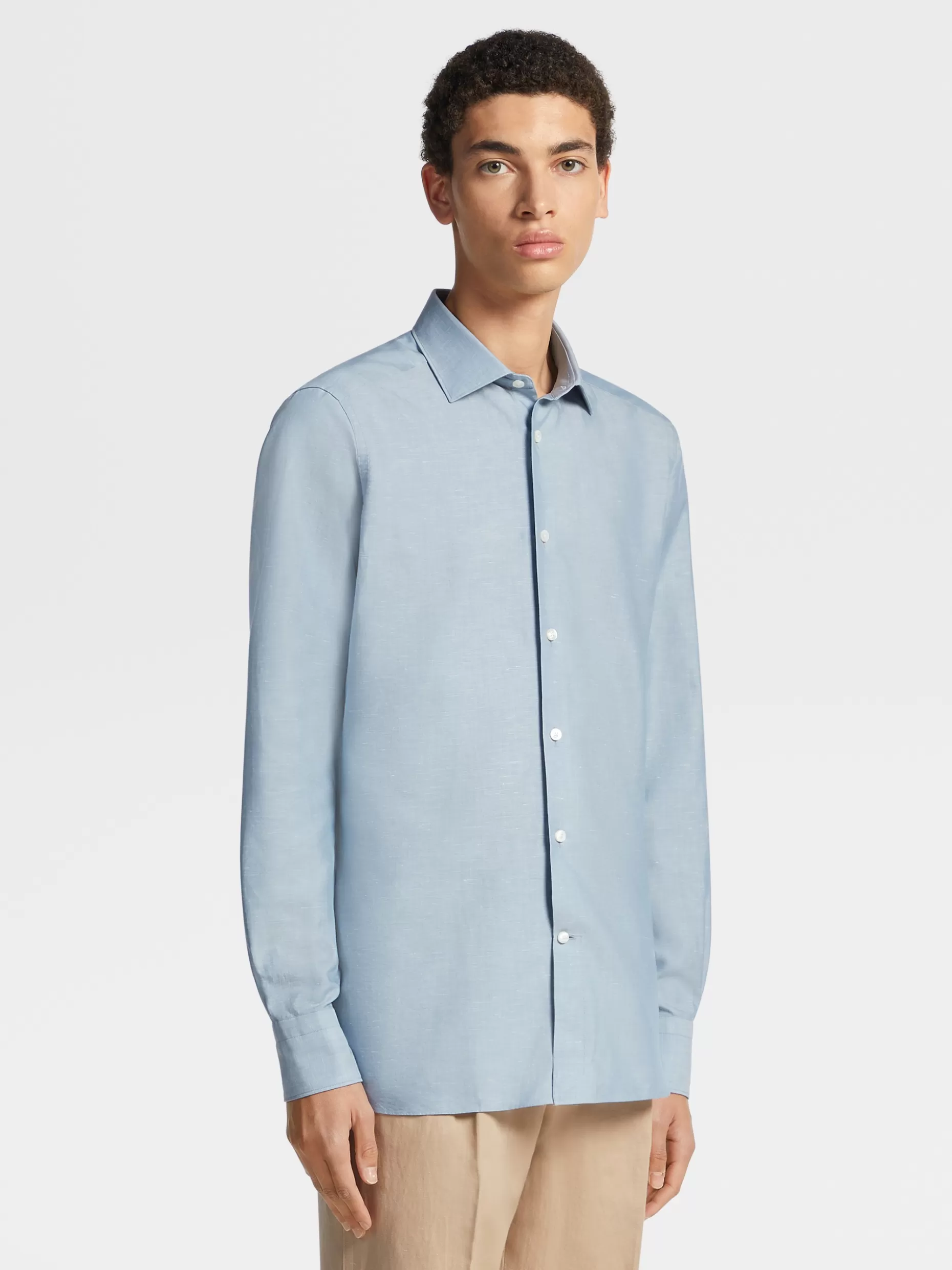 Men ZEGNA Crossover Blend Cotton Linen And Silk Long-Sleeve Tailoring Shirt