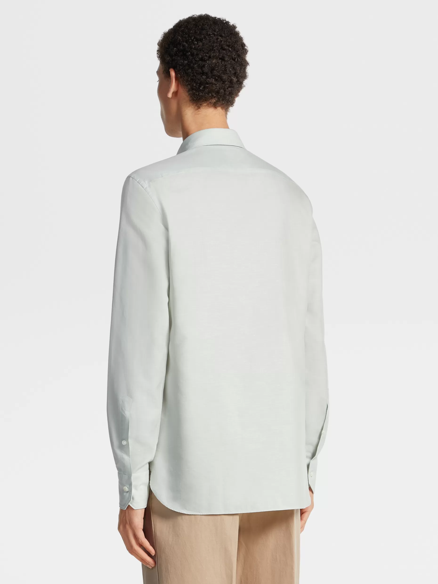 Men ZEGNA Crossover Blend Cotton Linen And Silk Long-Sleeve Tailoring Shirt