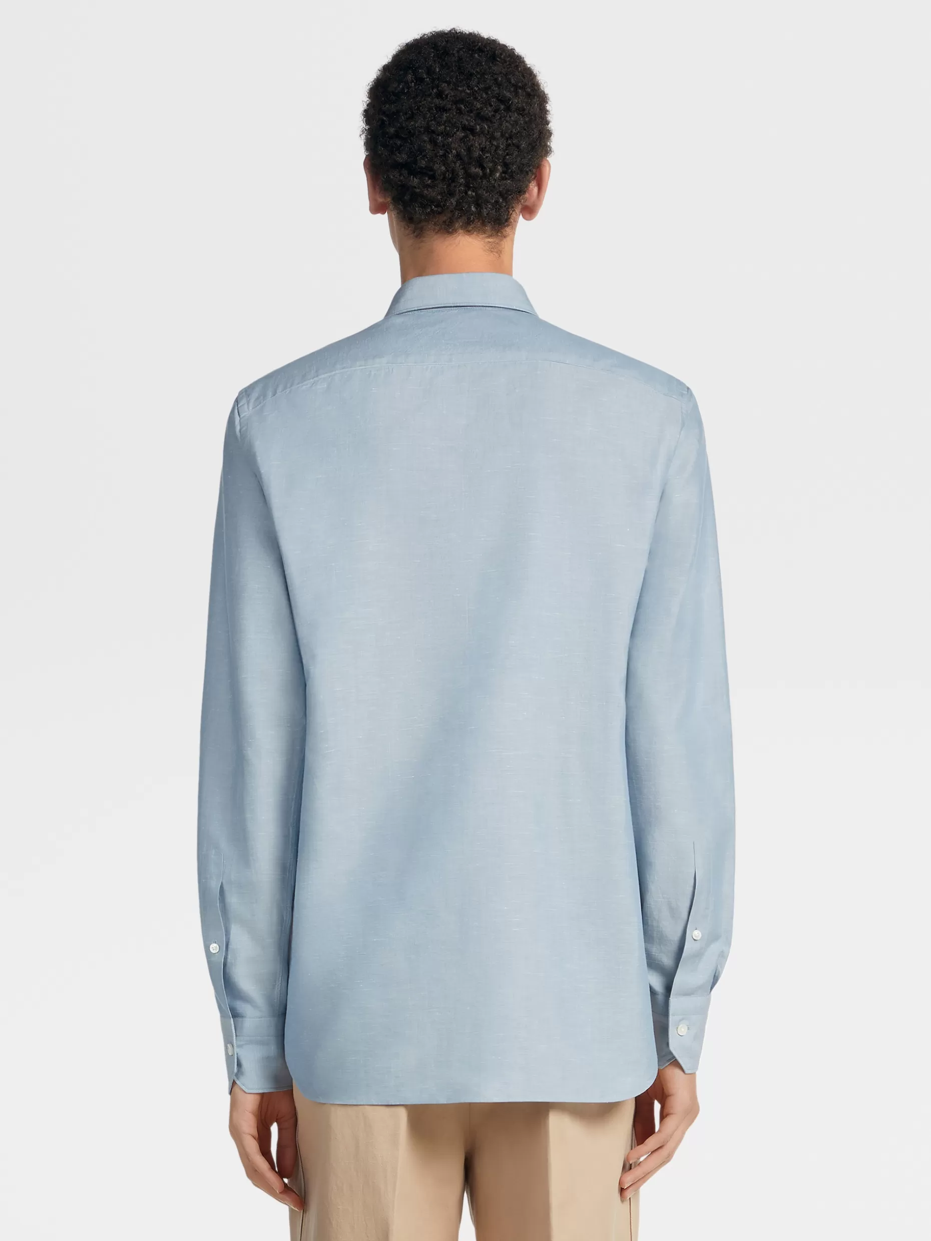 Men ZEGNA Crossover Blend Cotton Linen And Silk Long-Sleeve Tailoring Shirt