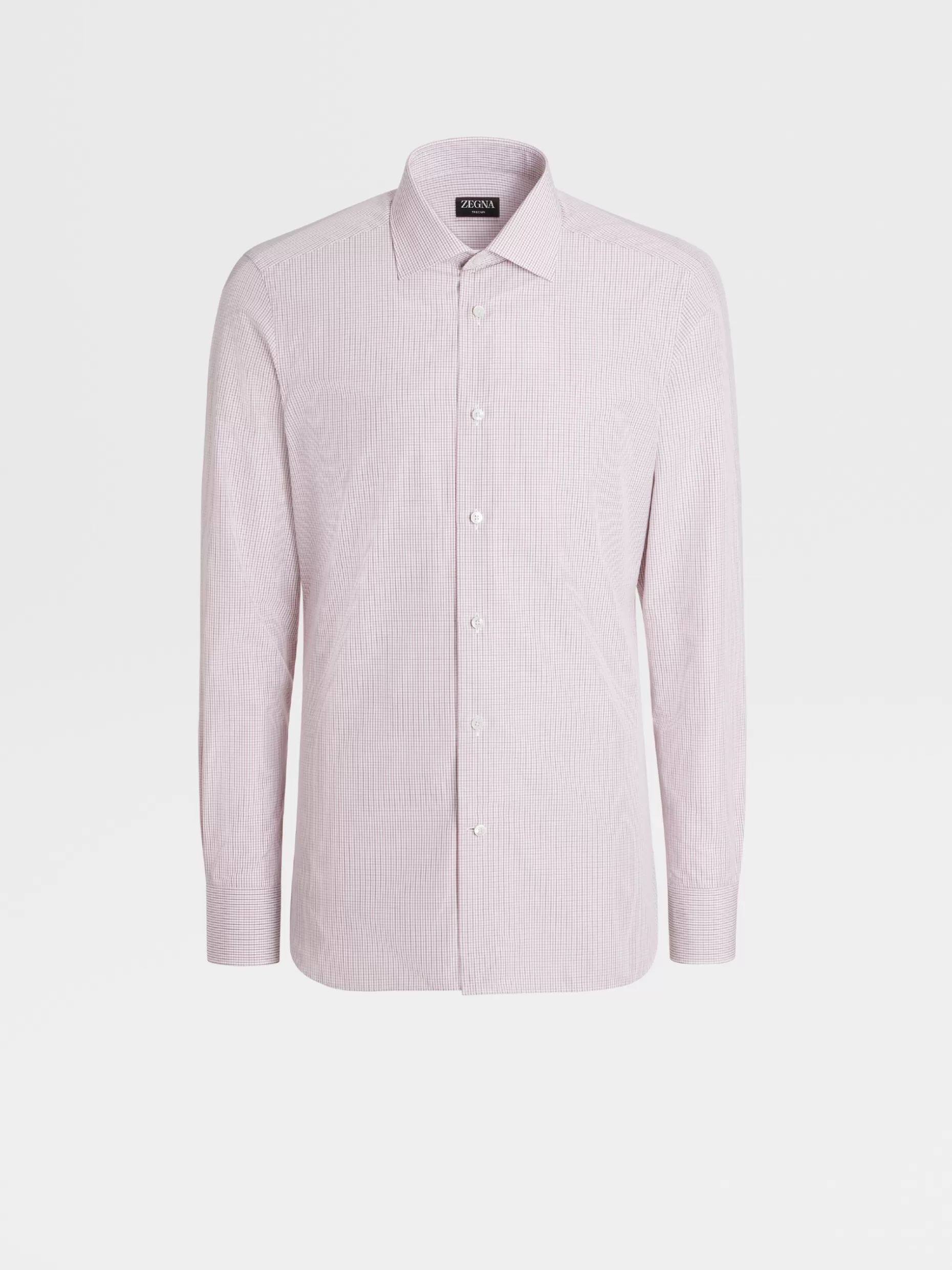 Men ZEGNA Dust Pink And Camel Micro Check Trecapi Cotton Long-Sleeve Tailoring Shirt