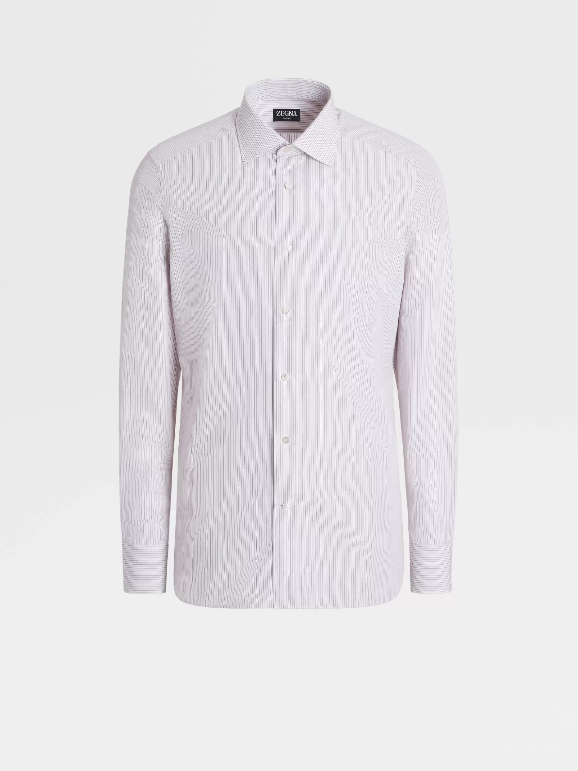 Men ZEGNA Dust Pink And Camel Striped Trecapi Cotton Long-Sleeve Tailoring Shirt