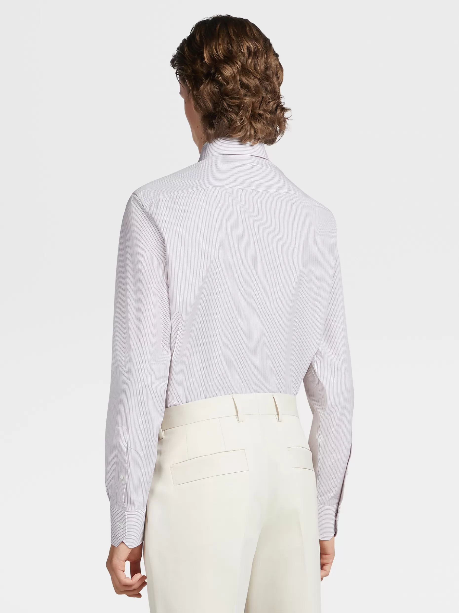Men ZEGNA Dust Pink And Camel Striped Trecapi Cotton Long-Sleeve Tailoring Shirt
