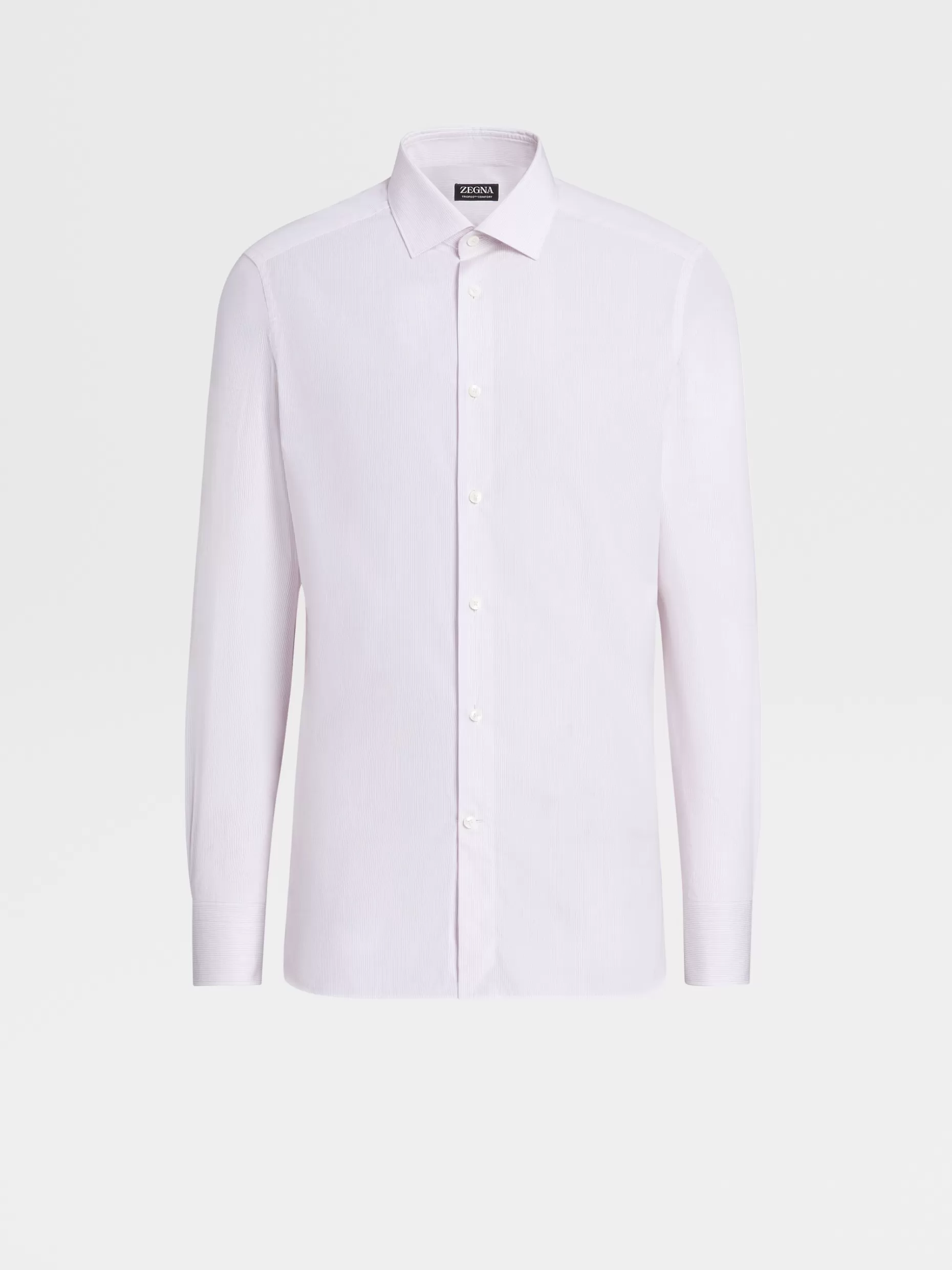 Men ZEGNA Dust Pink Micro-Striped Trofeo™ Comfort Cotton Long-Sleeve Tailoring Shirt