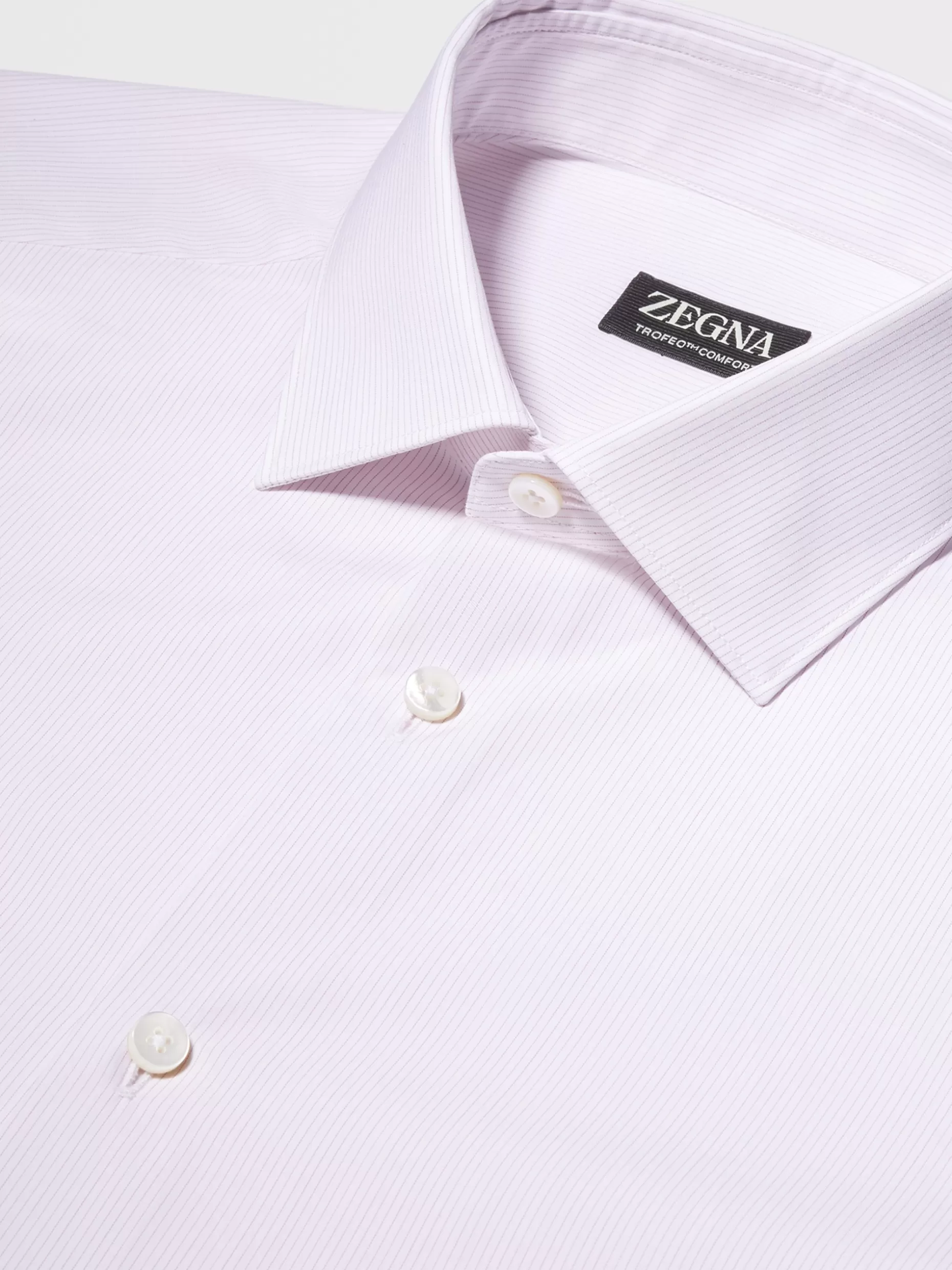 Men ZEGNA Dust Pink Micro-Striped Trofeo™ Comfort Cotton Long-Sleeve Tailoring Shirt