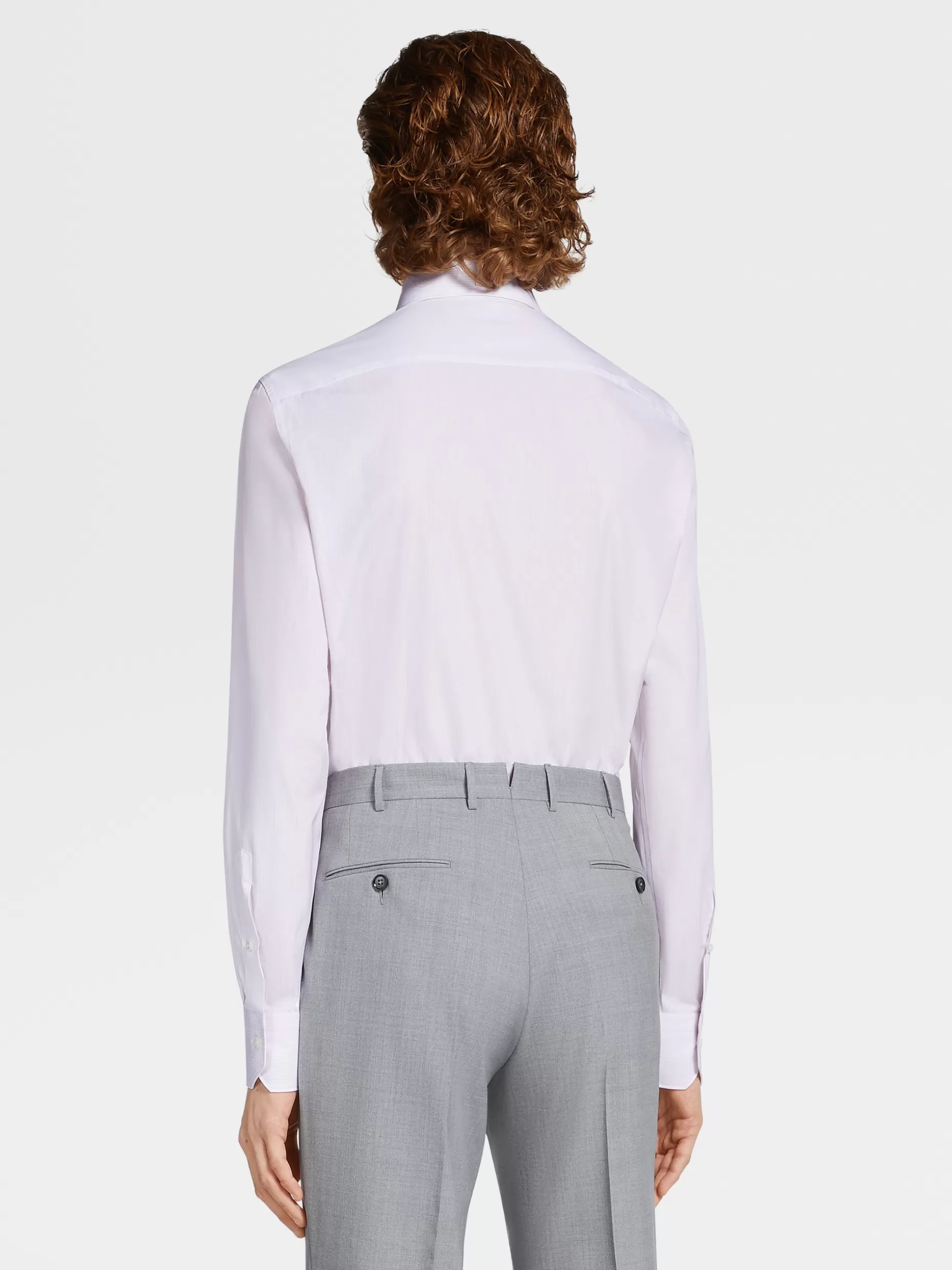 Men ZEGNA Dust Pink Micro-Striped Trofeo™ Comfort Cotton Long-Sleeve Tailoring Shirt
