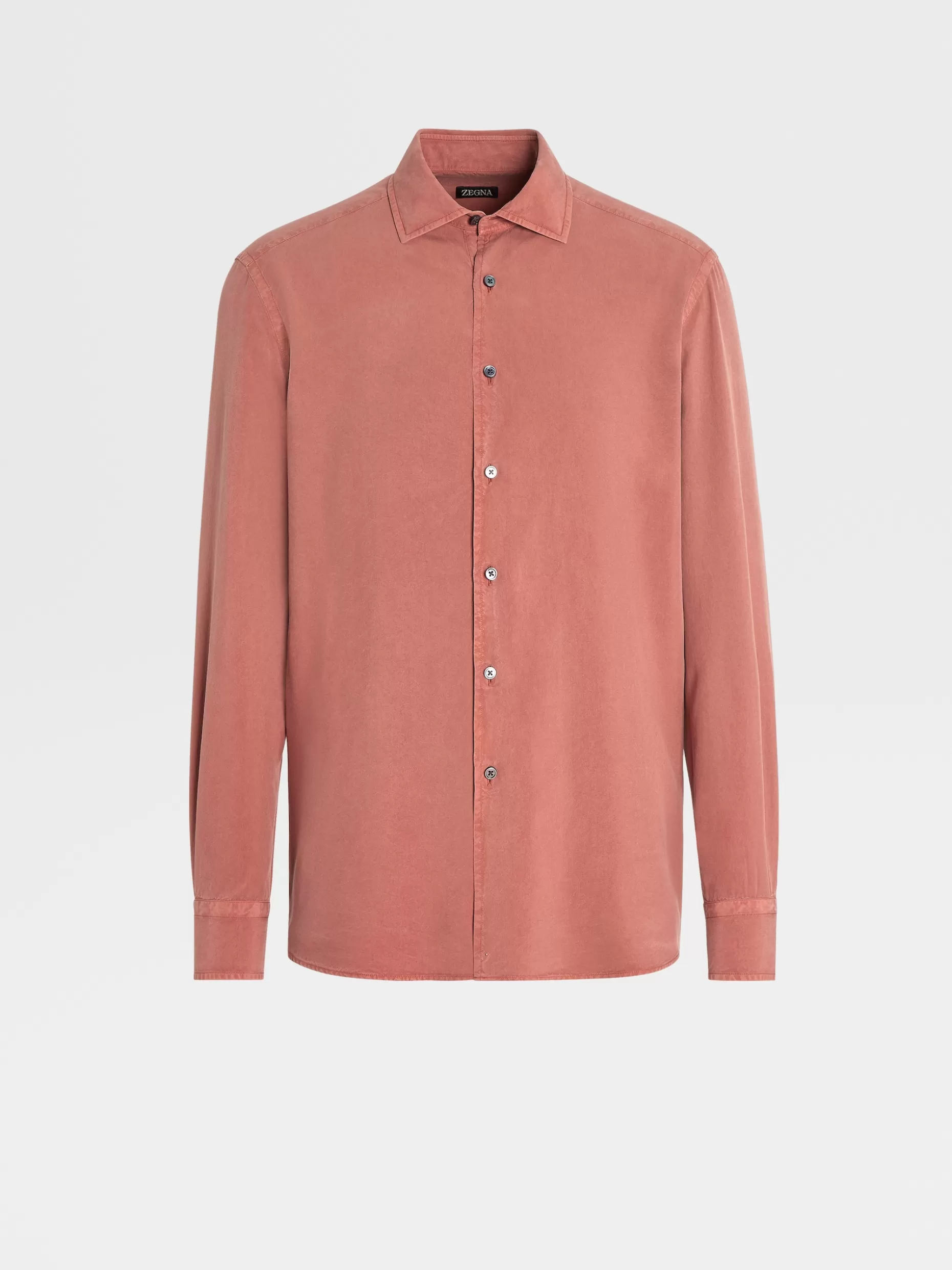 Men ZEGNA Garment Dyed Pure Silk Long-Sleeve Shirt