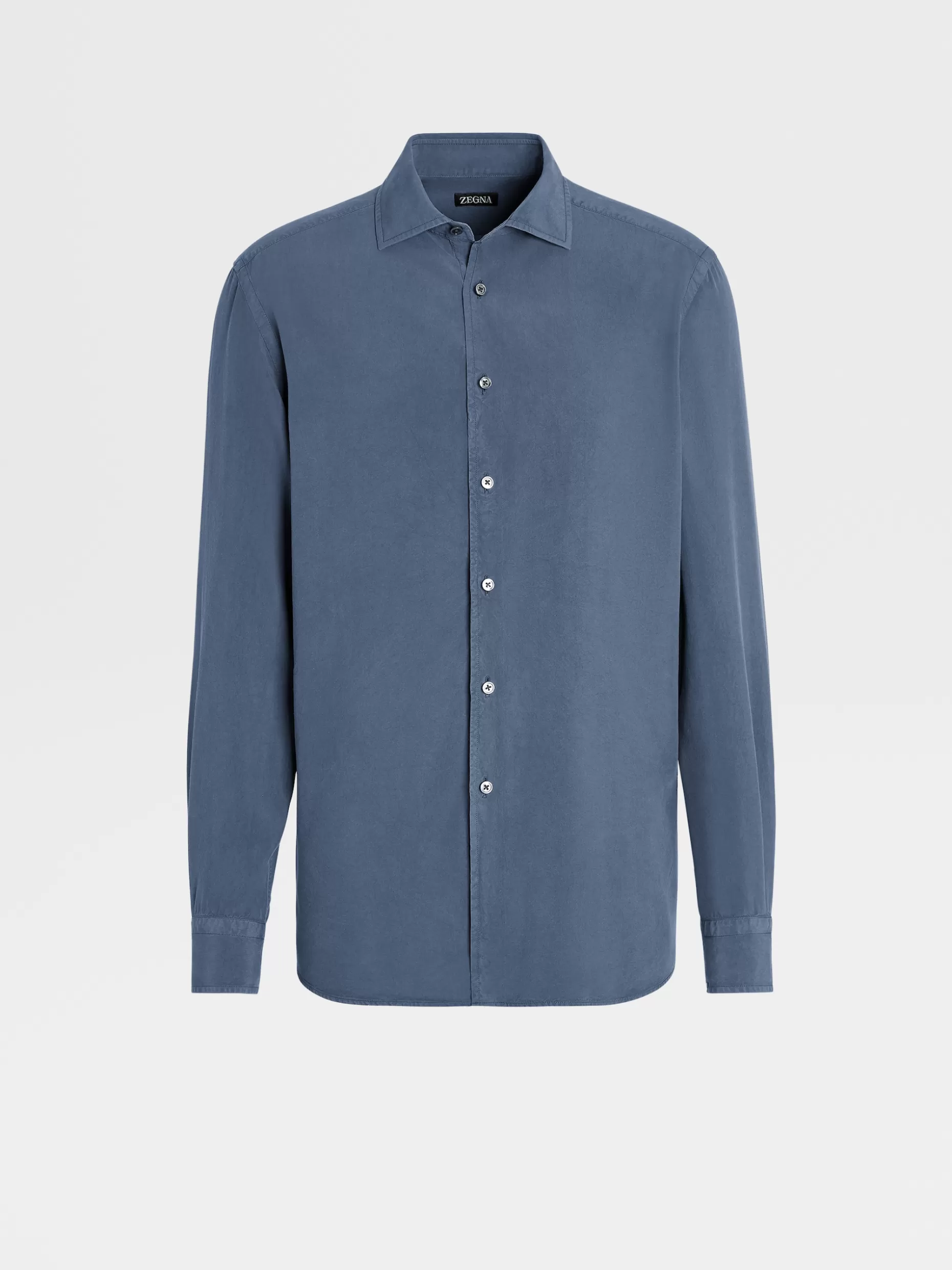 Men ZEGNA Garment Dyed Pure Silk Long-Sleeve Shirt