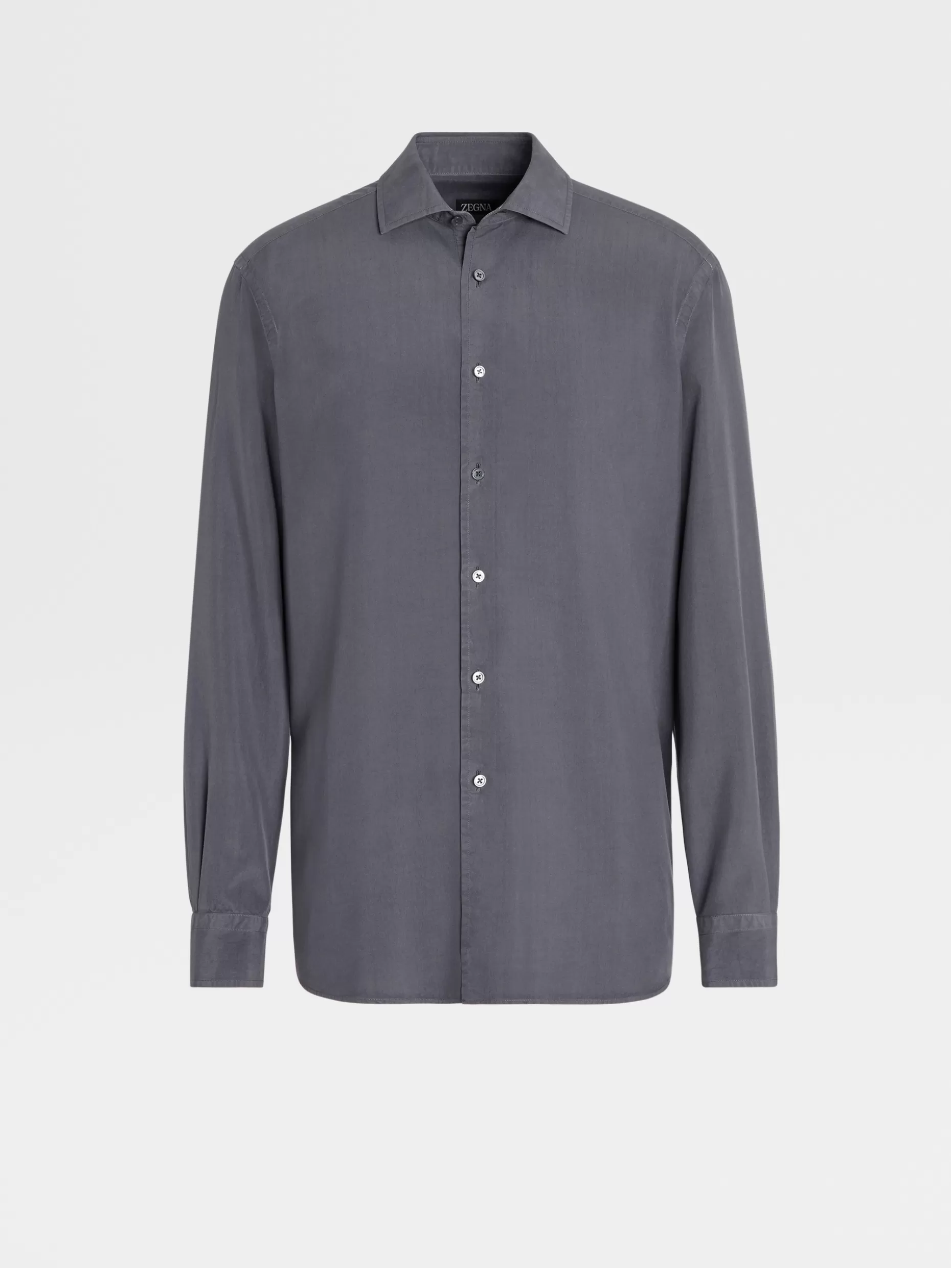 Men ZEGNA Garment Dyed Pure Silk Long-Sleeve Shirt